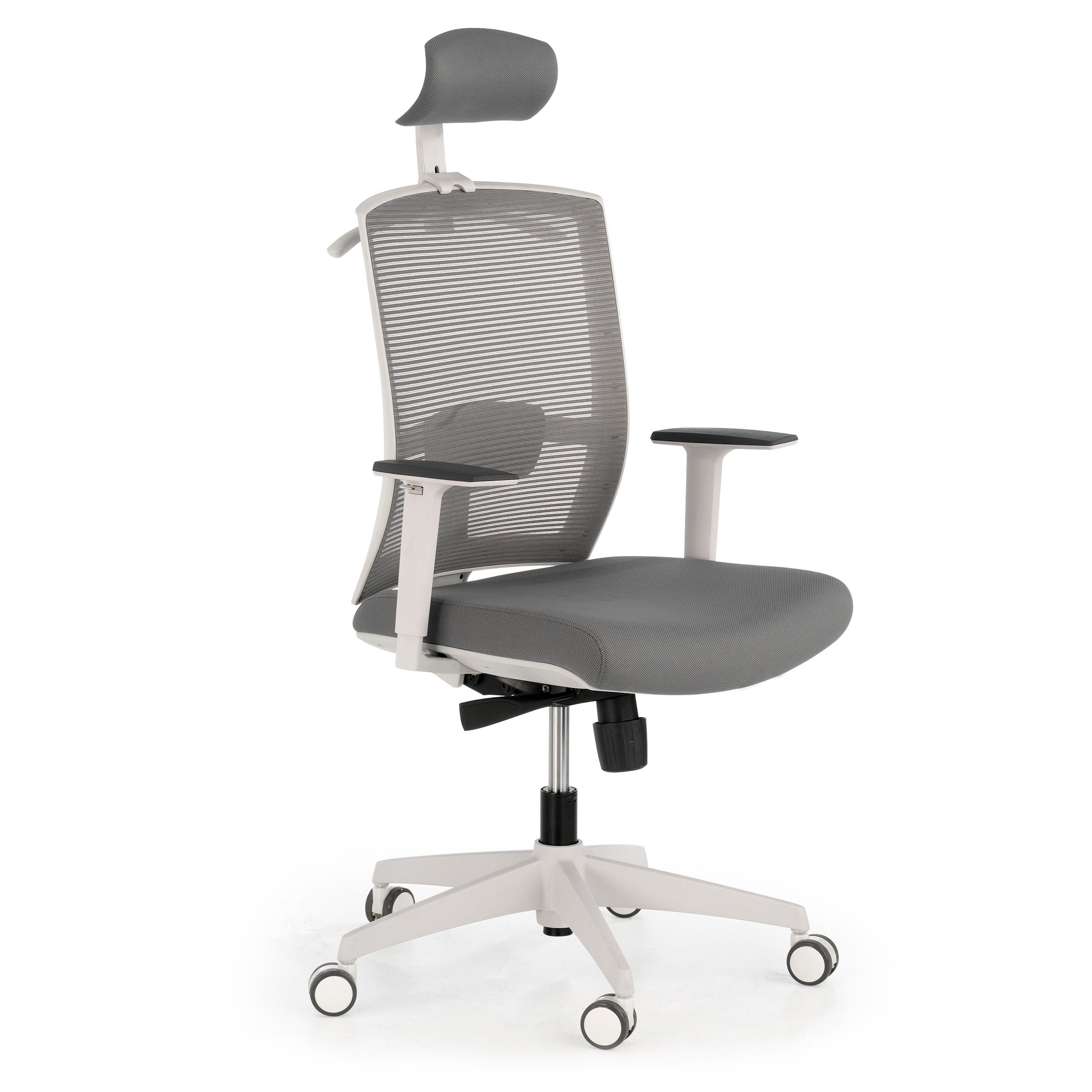 silla ergonomica gris kendo estructura blanca reposacabezas malla 1