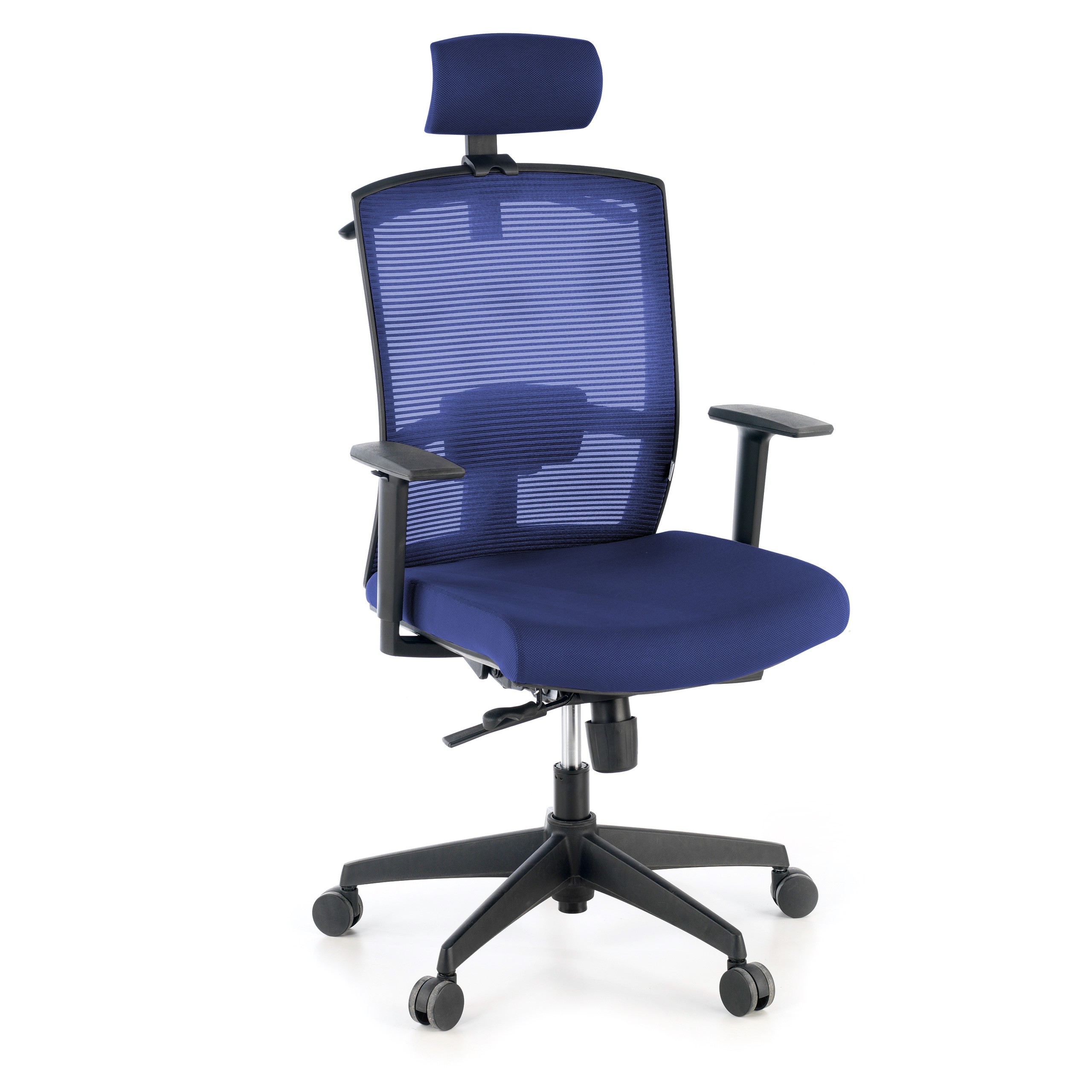 silla ergonomica azul kendo estructura negra reposacabezas malla 1