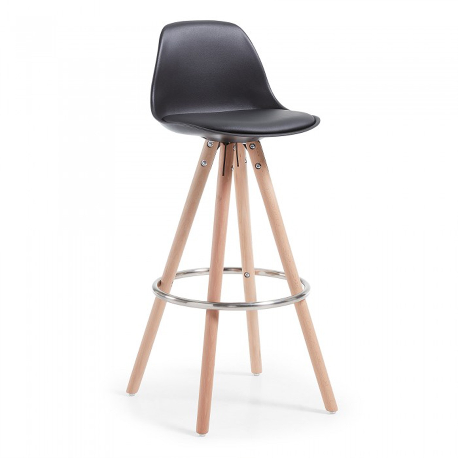 taburete de oficina negro nordic taburete patas de madera piel sintetica 1