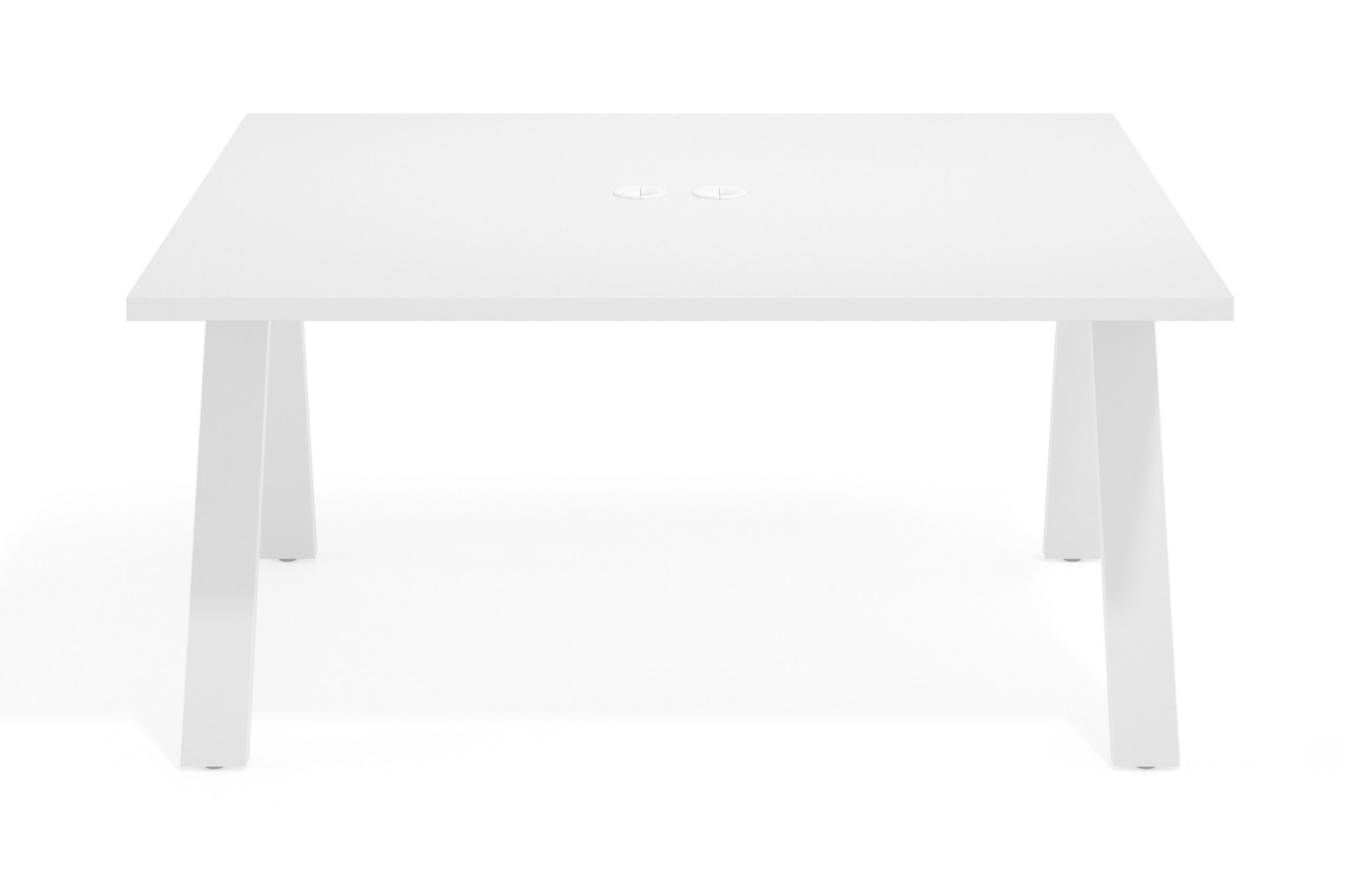 Mesa multipuesto Uve fondo 140 estructura blanca – 160×140 – Pino danes