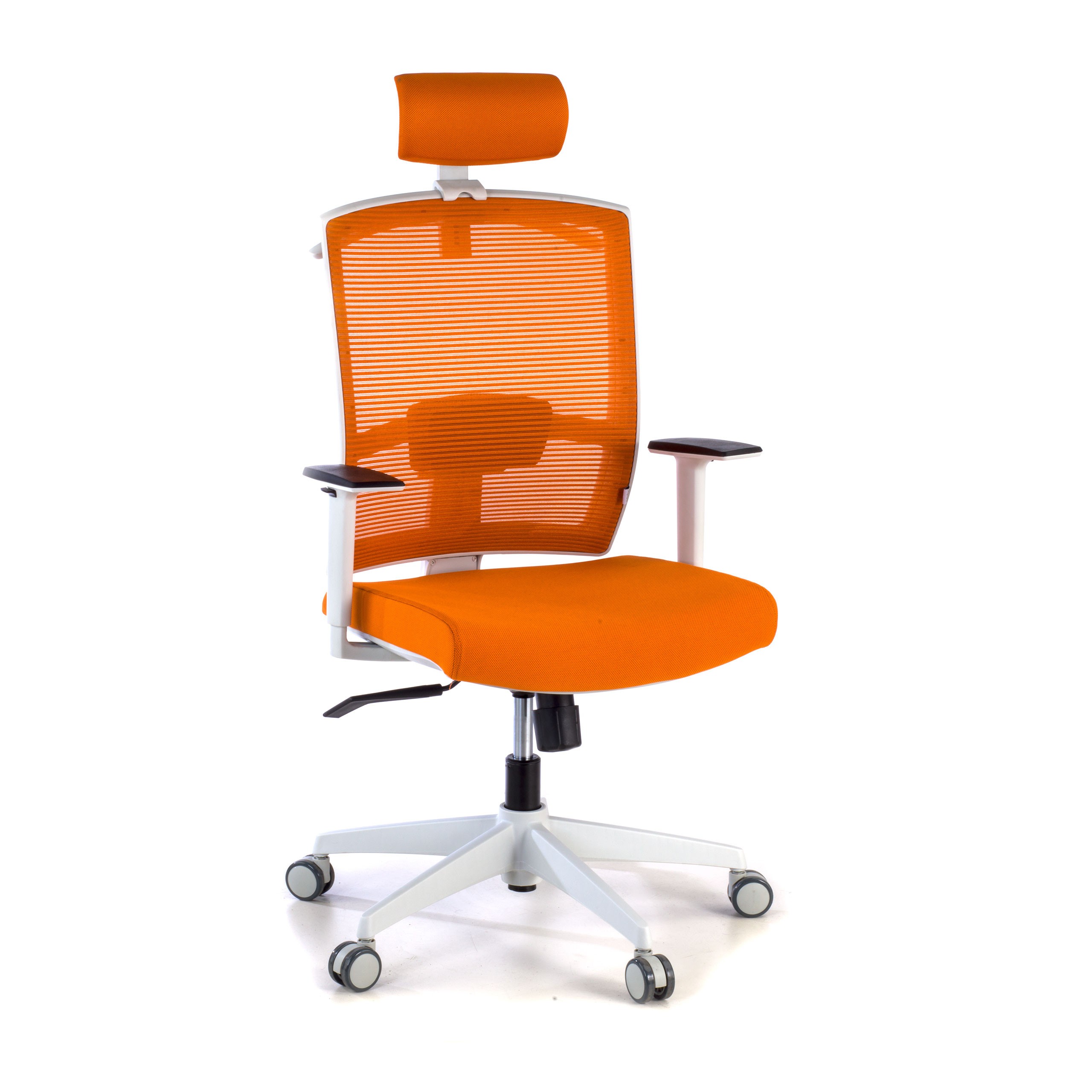 silla ergonomica naranja kendo estructura blanca reposacabezas malla 1