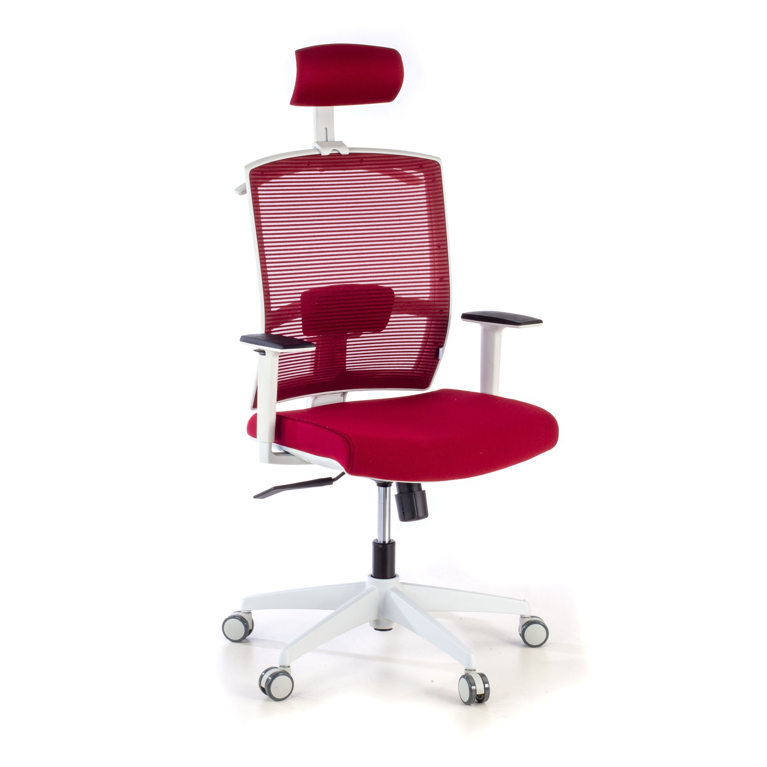 silla ergonomica rojo kendo estructura blanca reposacabezas malla 1