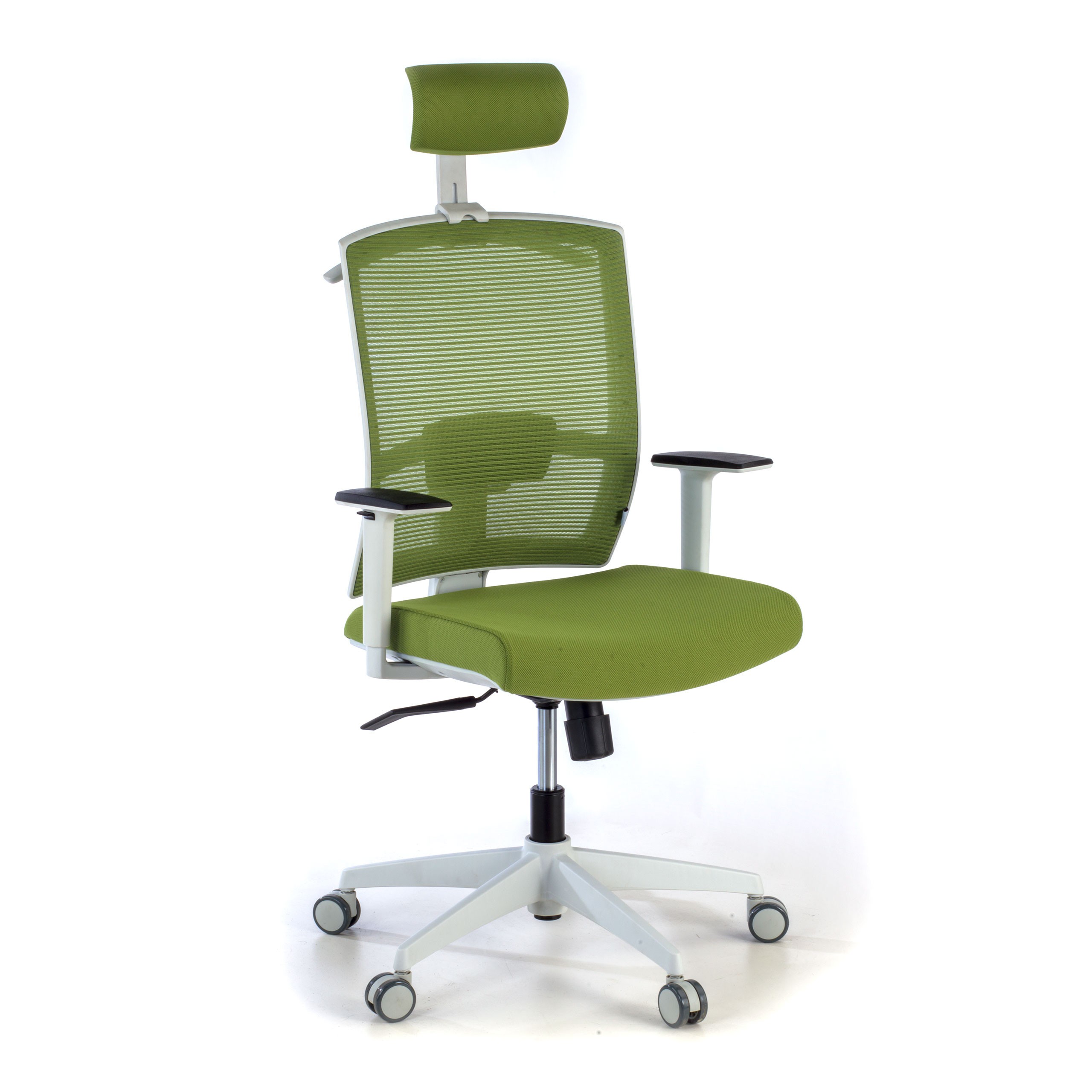 silla ergonomica verde kendo estructura blanca reposacabezas malla 1