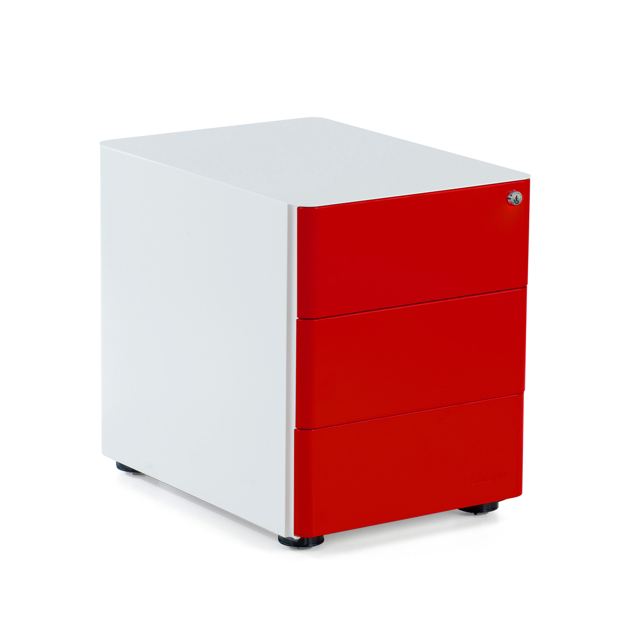 cajonera de escritorio blanco rojo moby 3 cajones 1