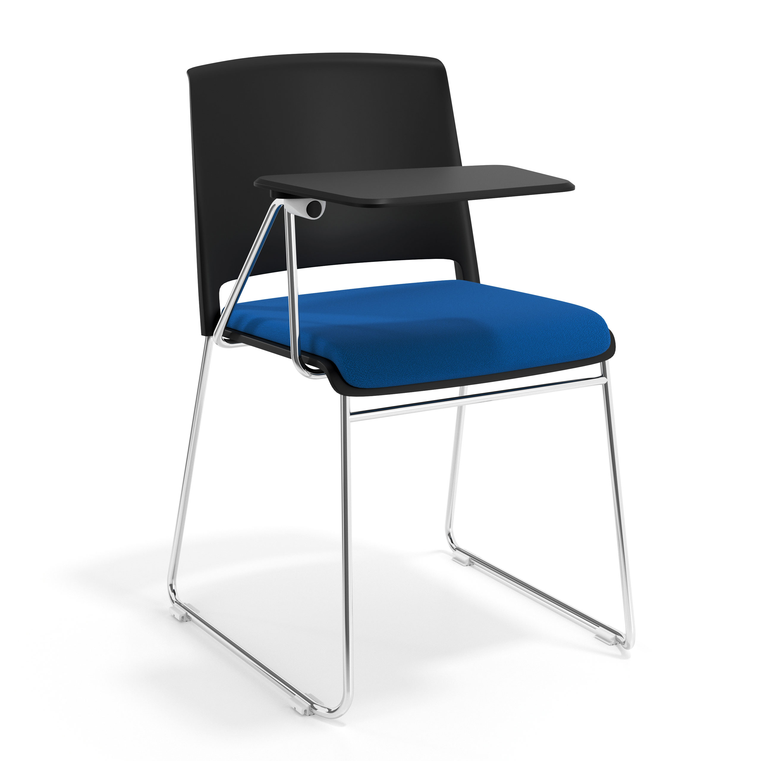 silla confidente azul lotus con pala de escritura tapizada tela 1