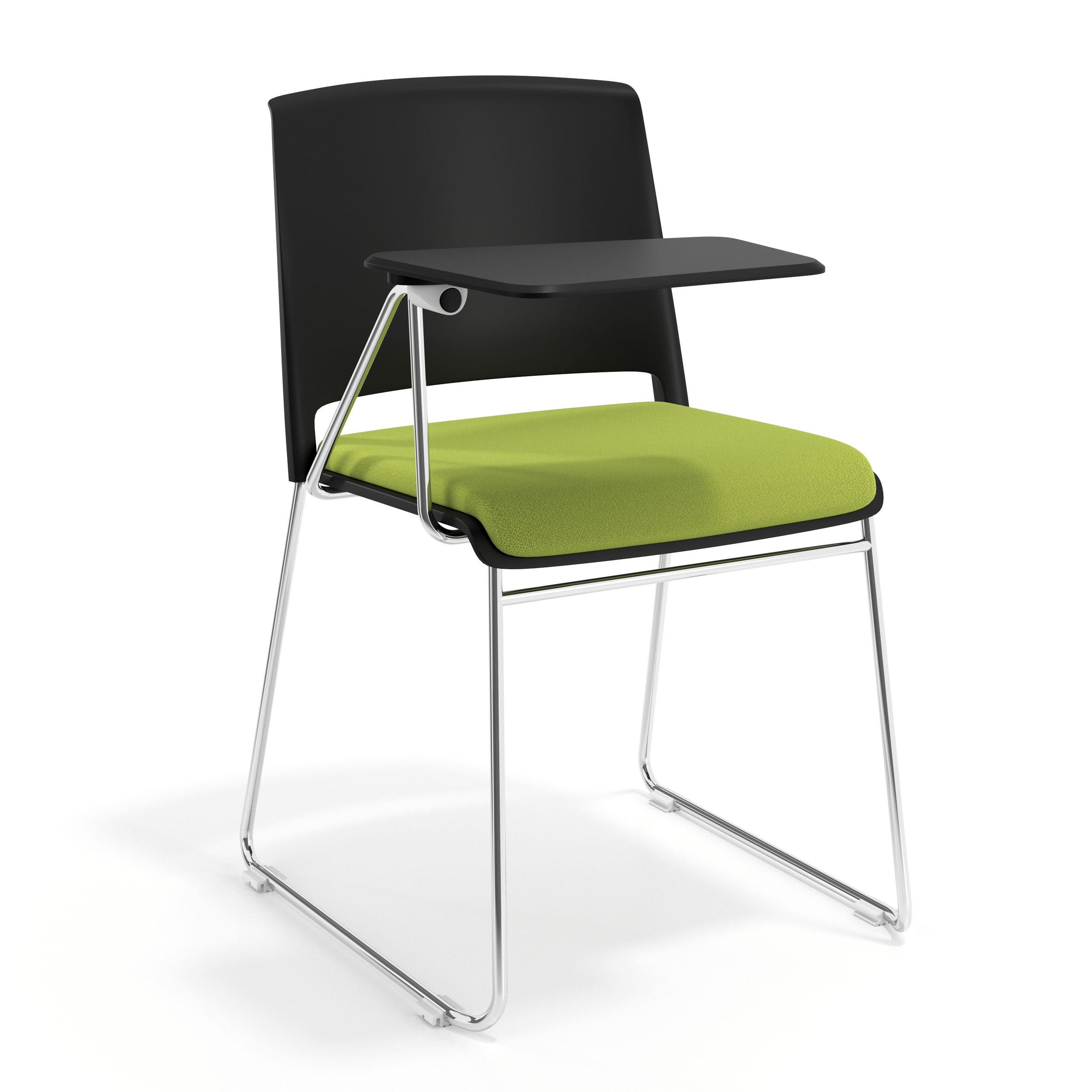 silla confidente verde lotus con pala de escritura tapizada tela 1