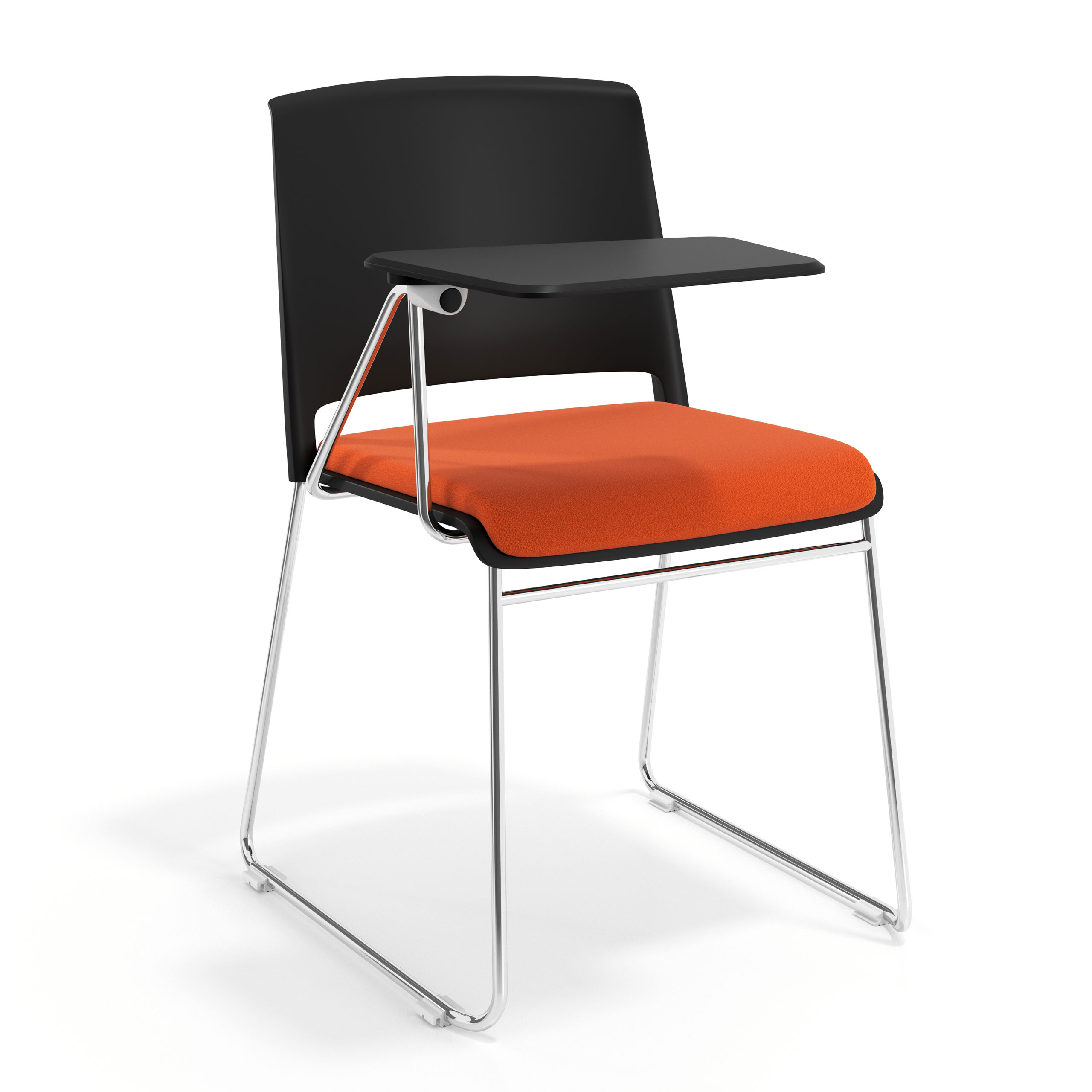 silla confidente naranja lotus con pala de escritura tapizada tela 1