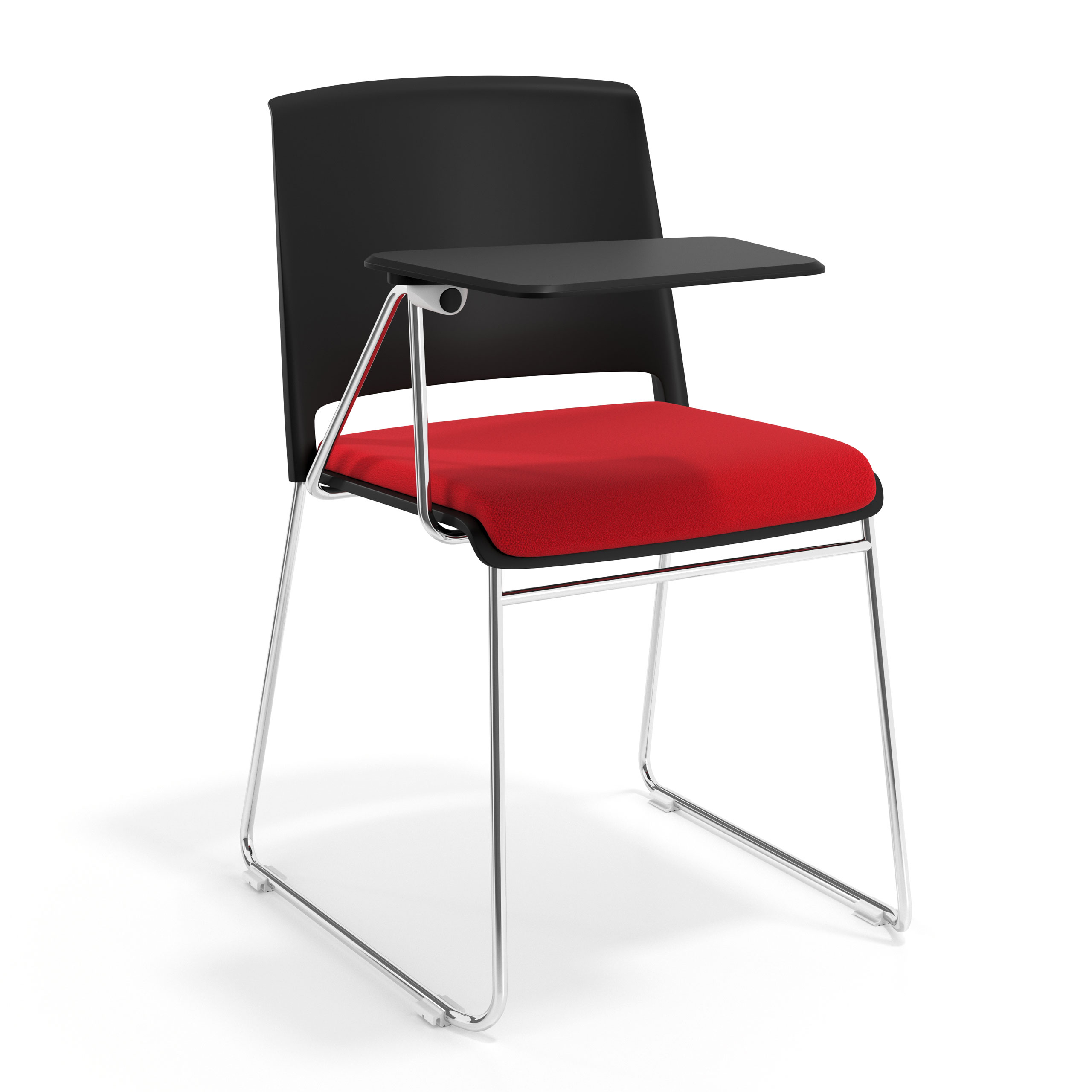 silla confidente rojo lotus con pala de escritura tapizada tela 1