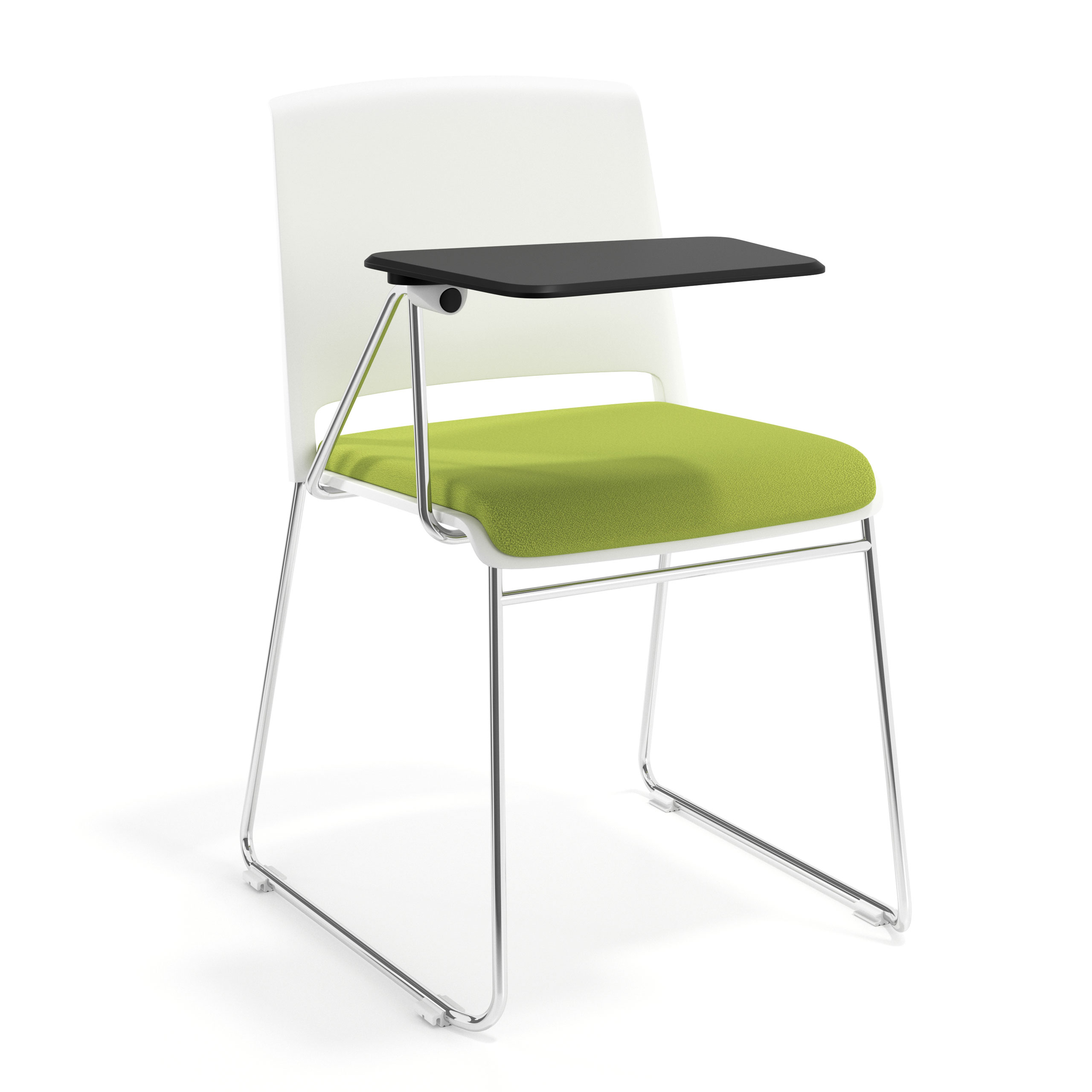 silla confidente verde lotus con pala de escritura tapizada tela 1