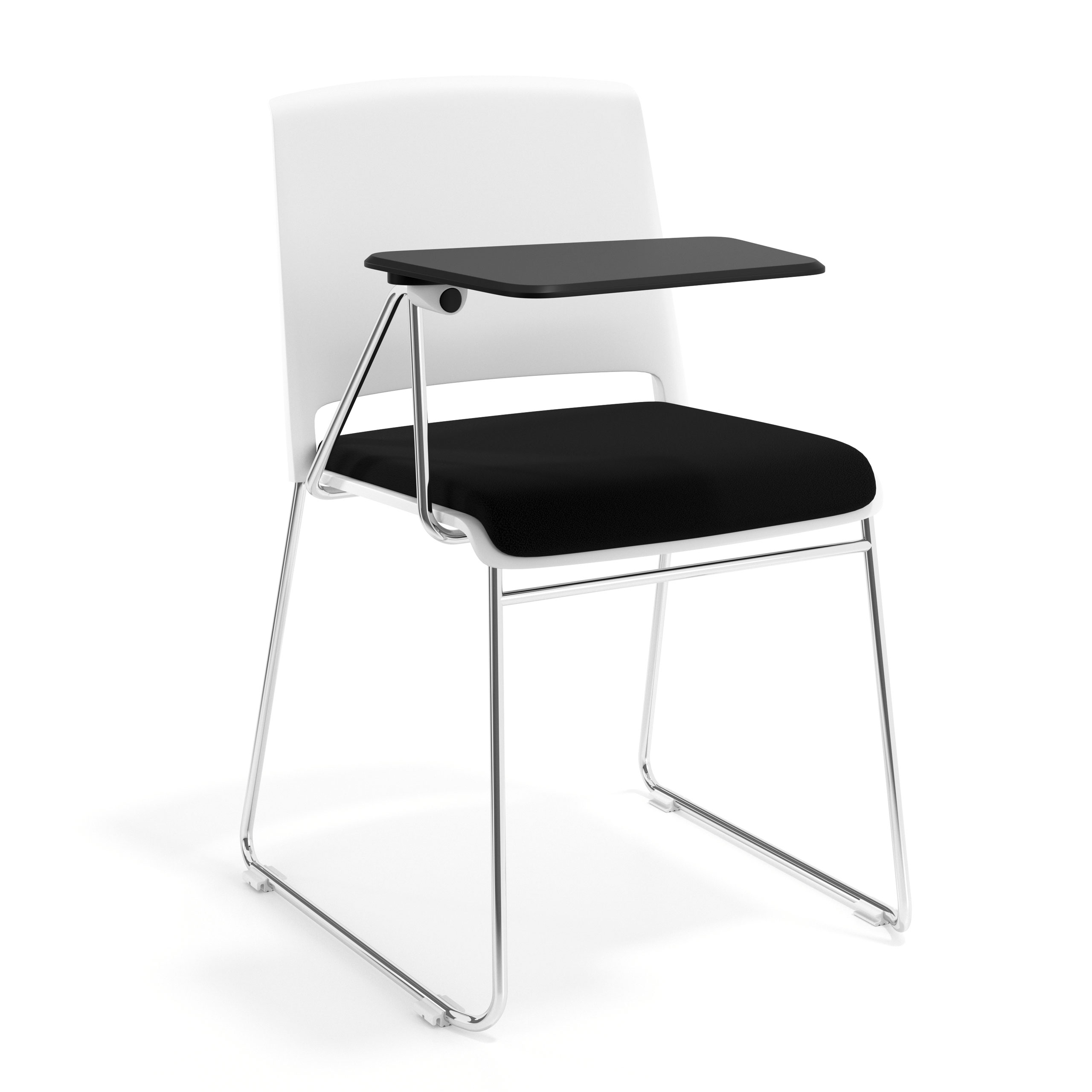 silla confidente negro lotus con pala de escritura tapizada tela 1