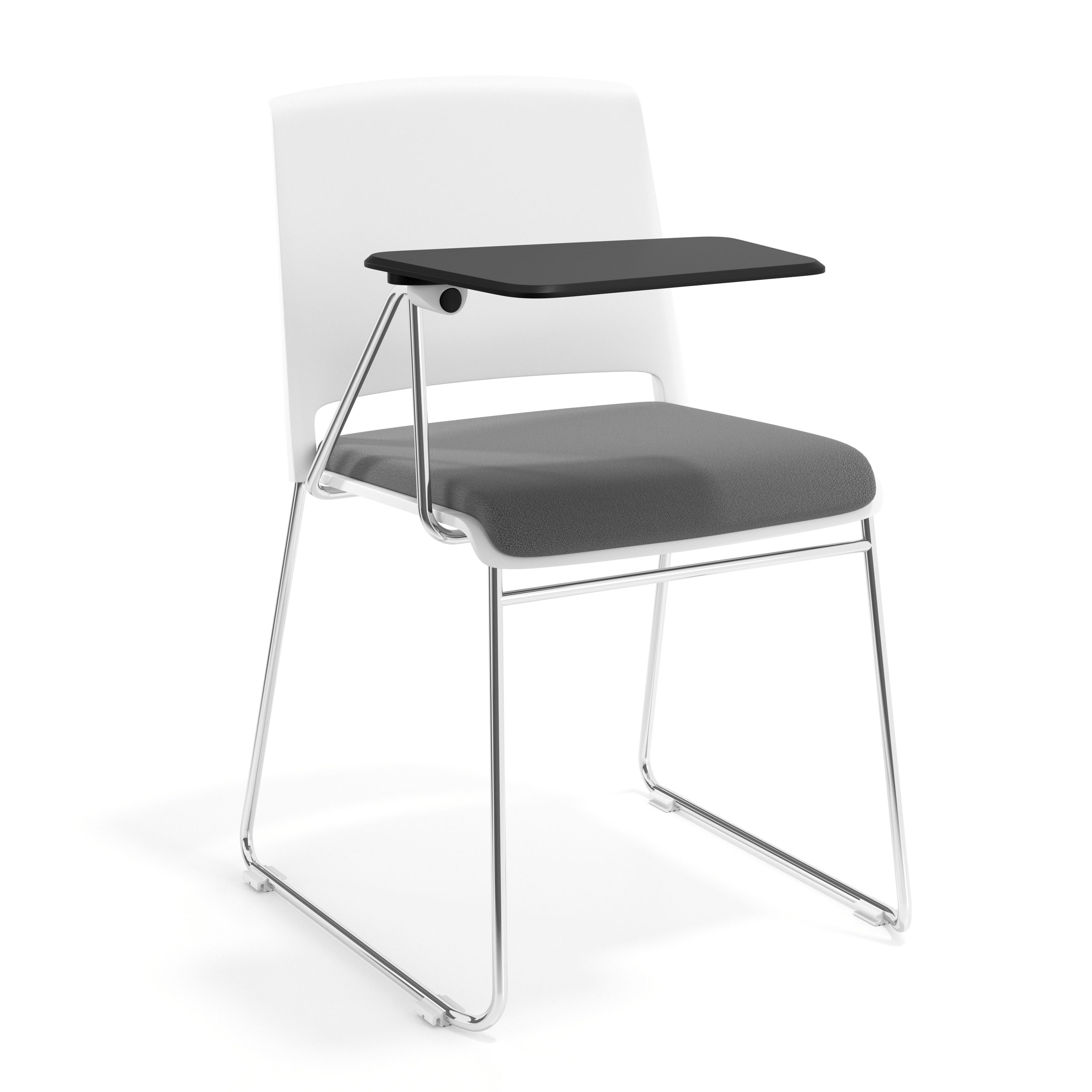 silla confidente gris lotus con pala de escritura tapizada tela 1