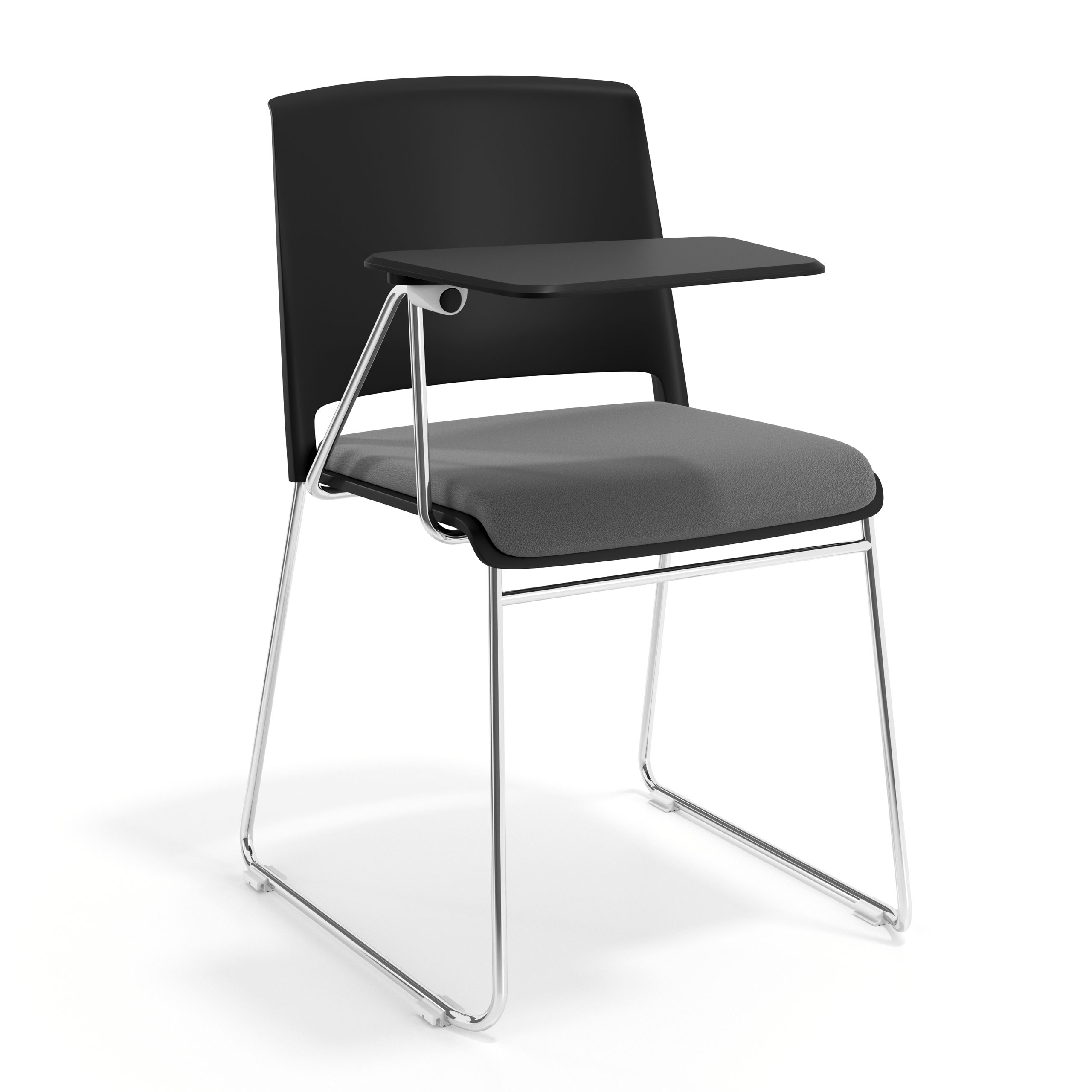 silla confidente gris lotus con pala de escritura tapizada tela 1