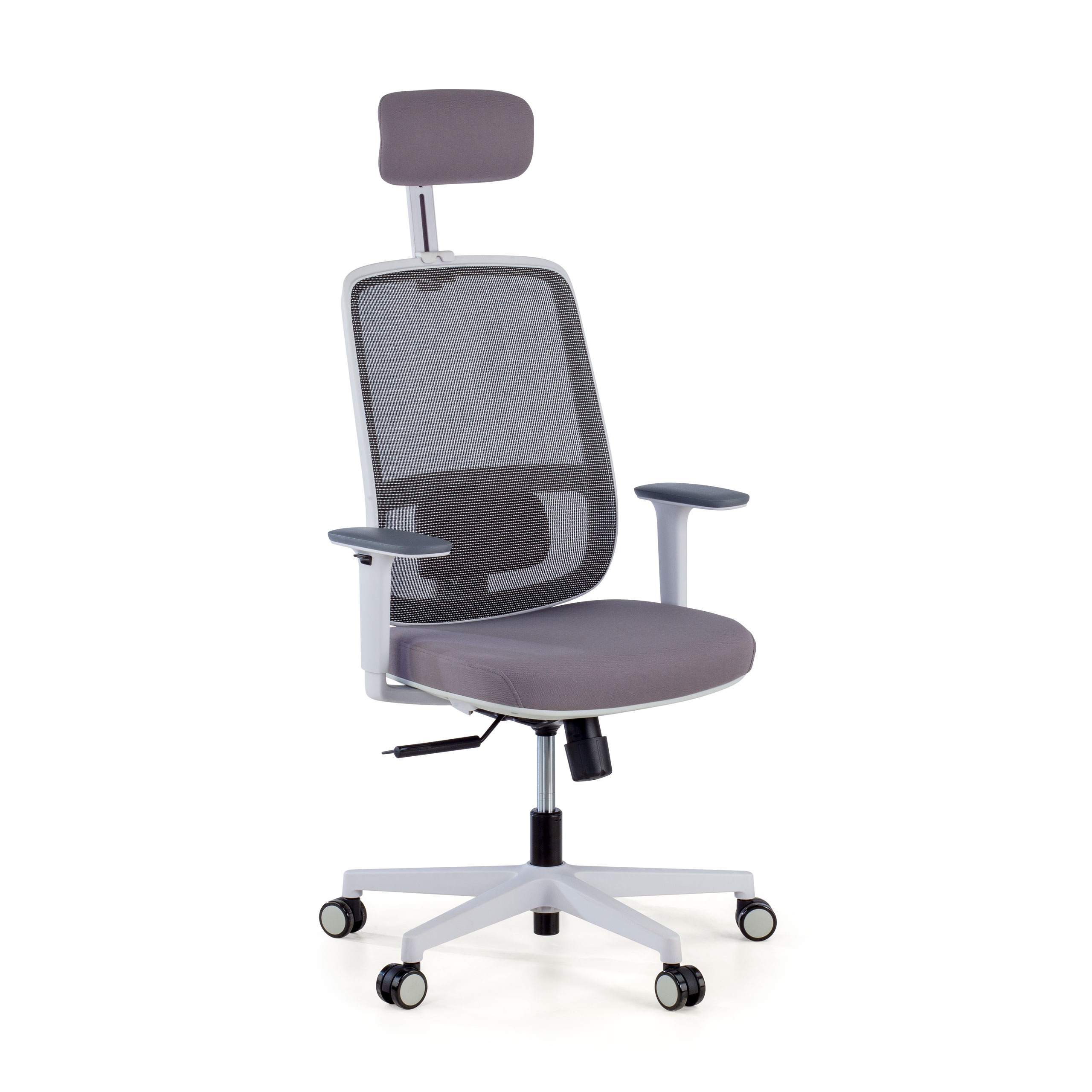 silla ergonomica gris sugar estructura blanca reposacabezas malla 1