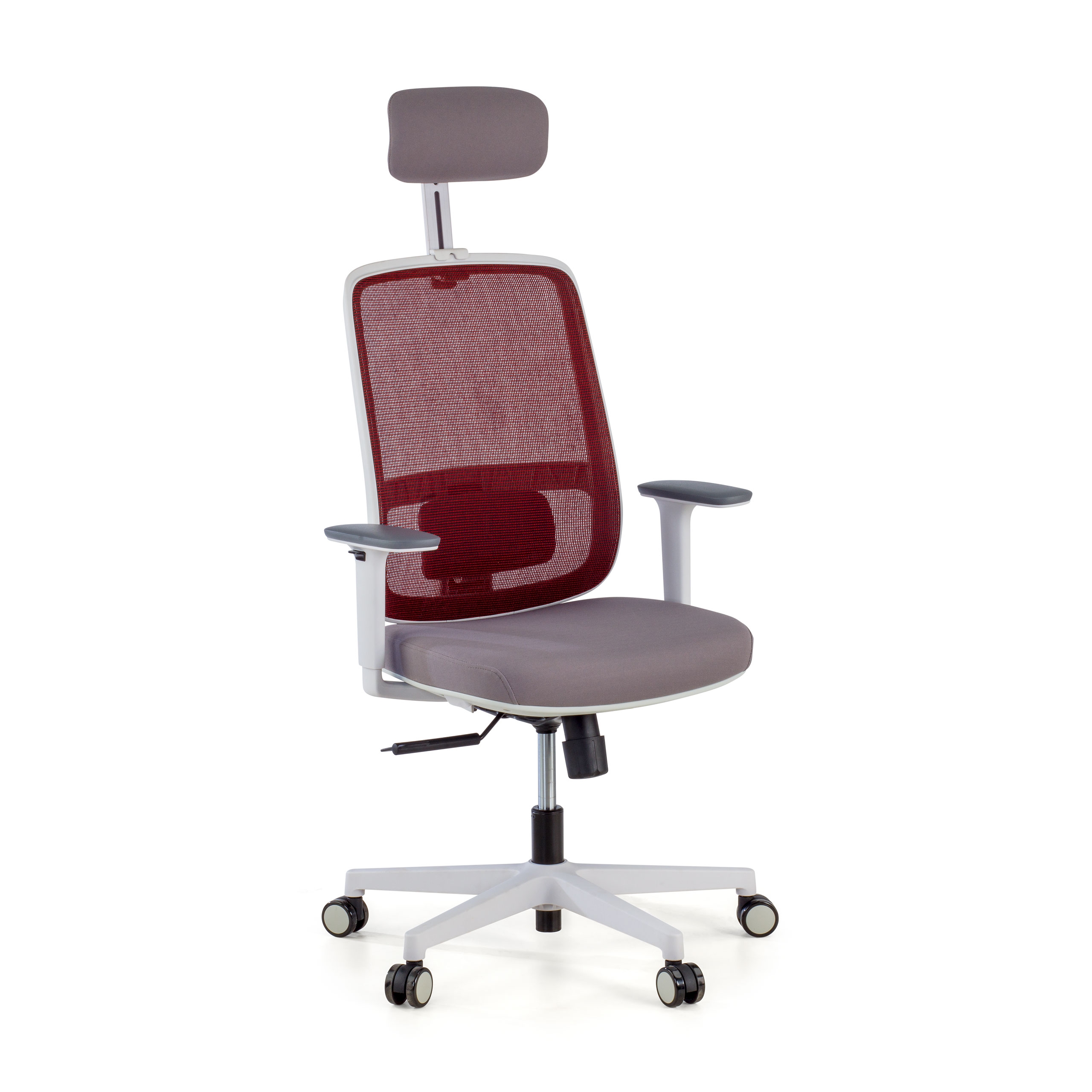 silla ergonomica rojo sugar estructura blanca reposacabezas malla 1