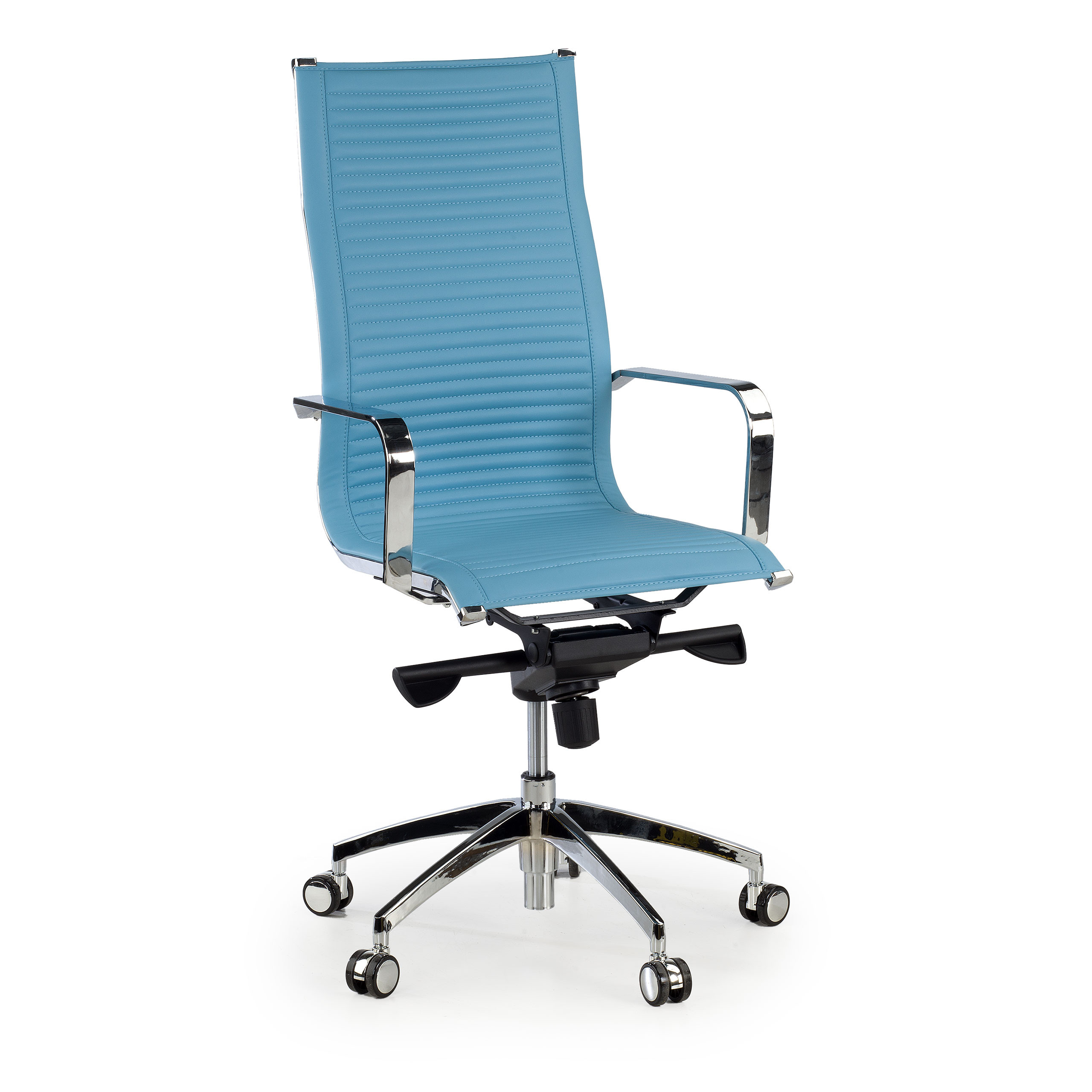 sillon de oficina azul celeste croma estructura cromada ecopiel piel sintetica 1