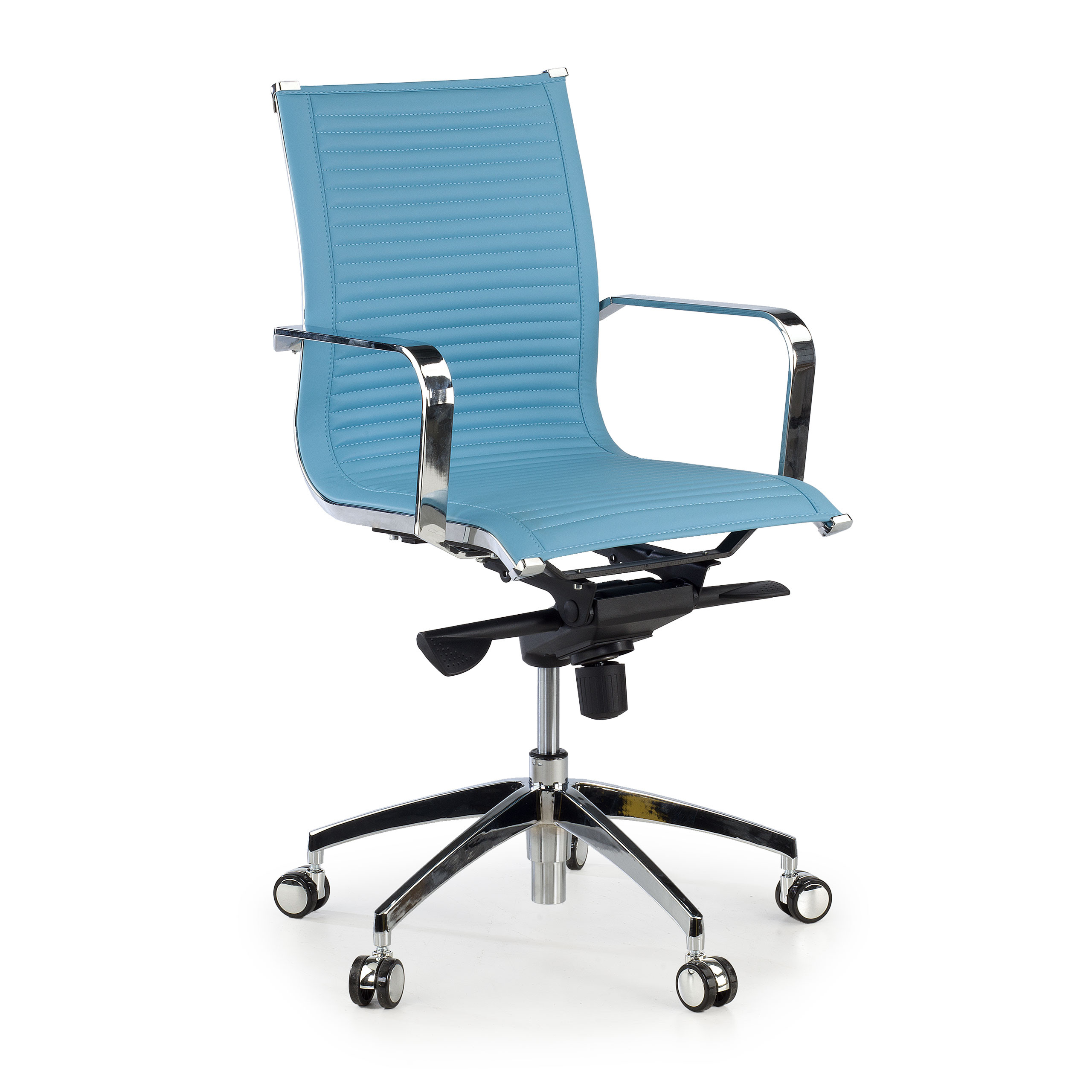sillon de oficina azul celeste croma estructura cromada ecopiel piel sintetica 1