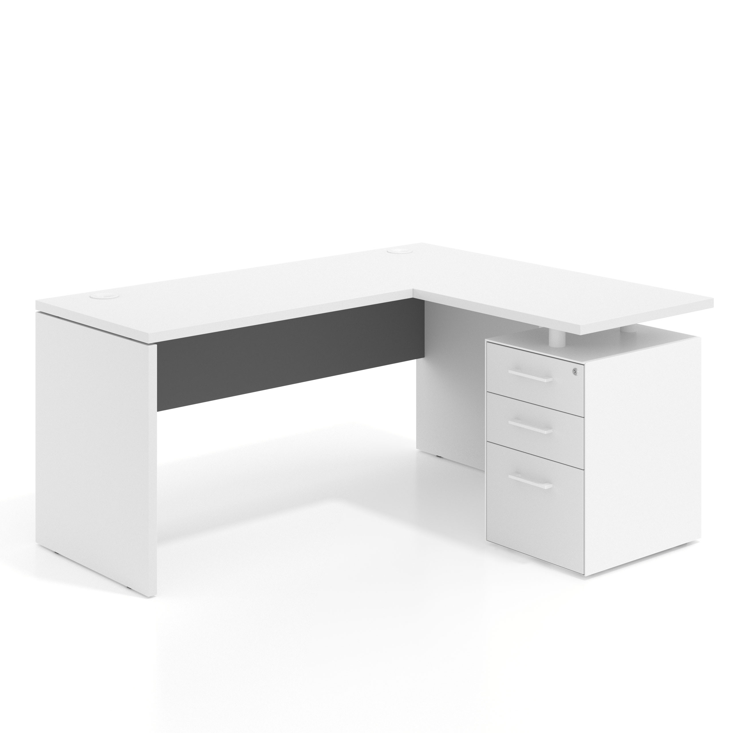 mesa en l 140x130 blanco mate gris tormenta workplus mesa fondo 60cm con pedestal 70x60cm frontales melamina 1