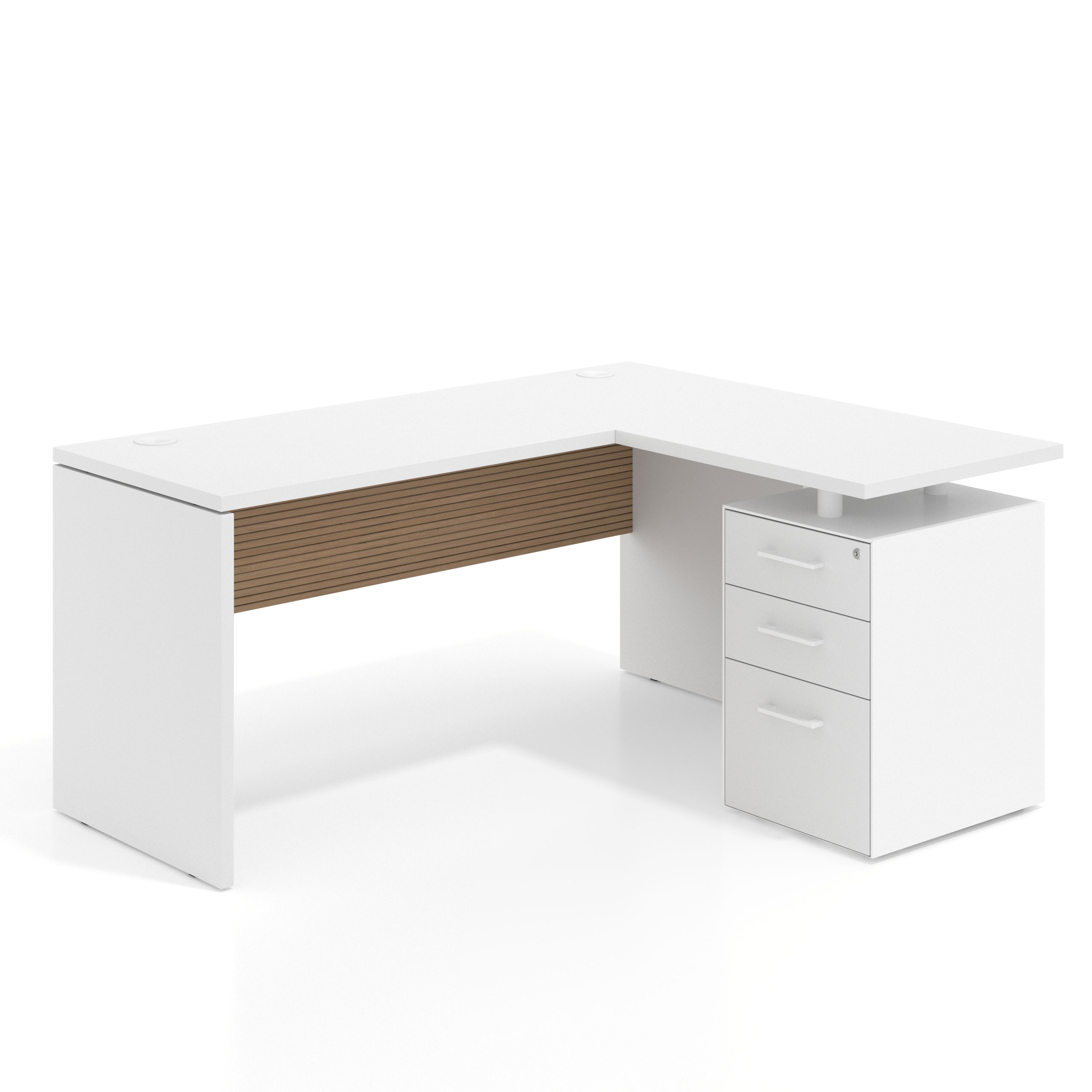 mesa en l 140x130 blanco mate rayado natural workplus mesa fondo 60cm con pedestal 70x60cm frontales melamina 1