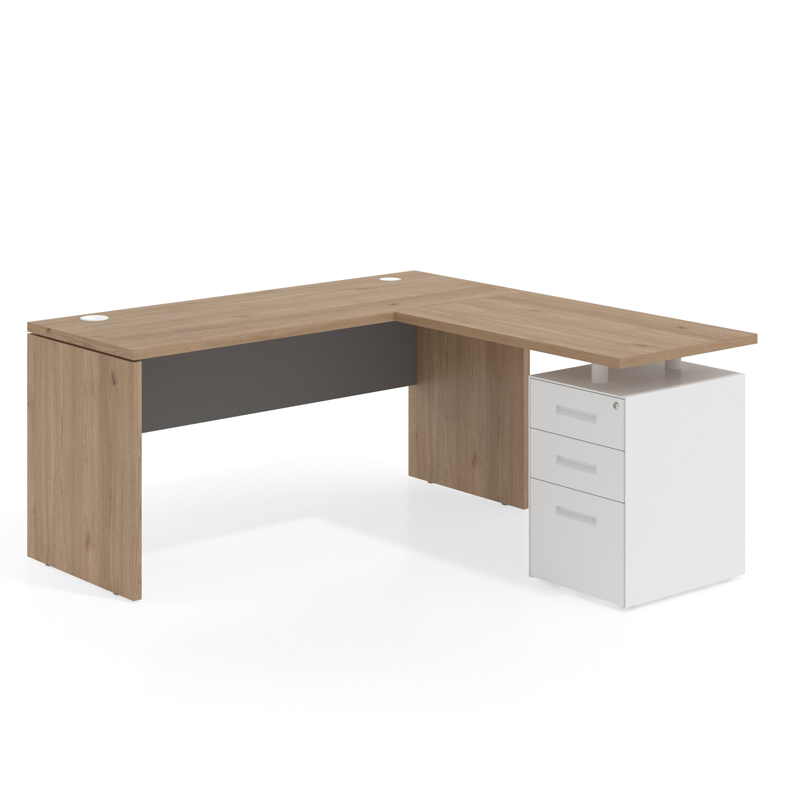 mesa en l 140x160 naturale gris tormenta workplus mesa fondo 60cm con pedestal 100x60cm frontales metal 1