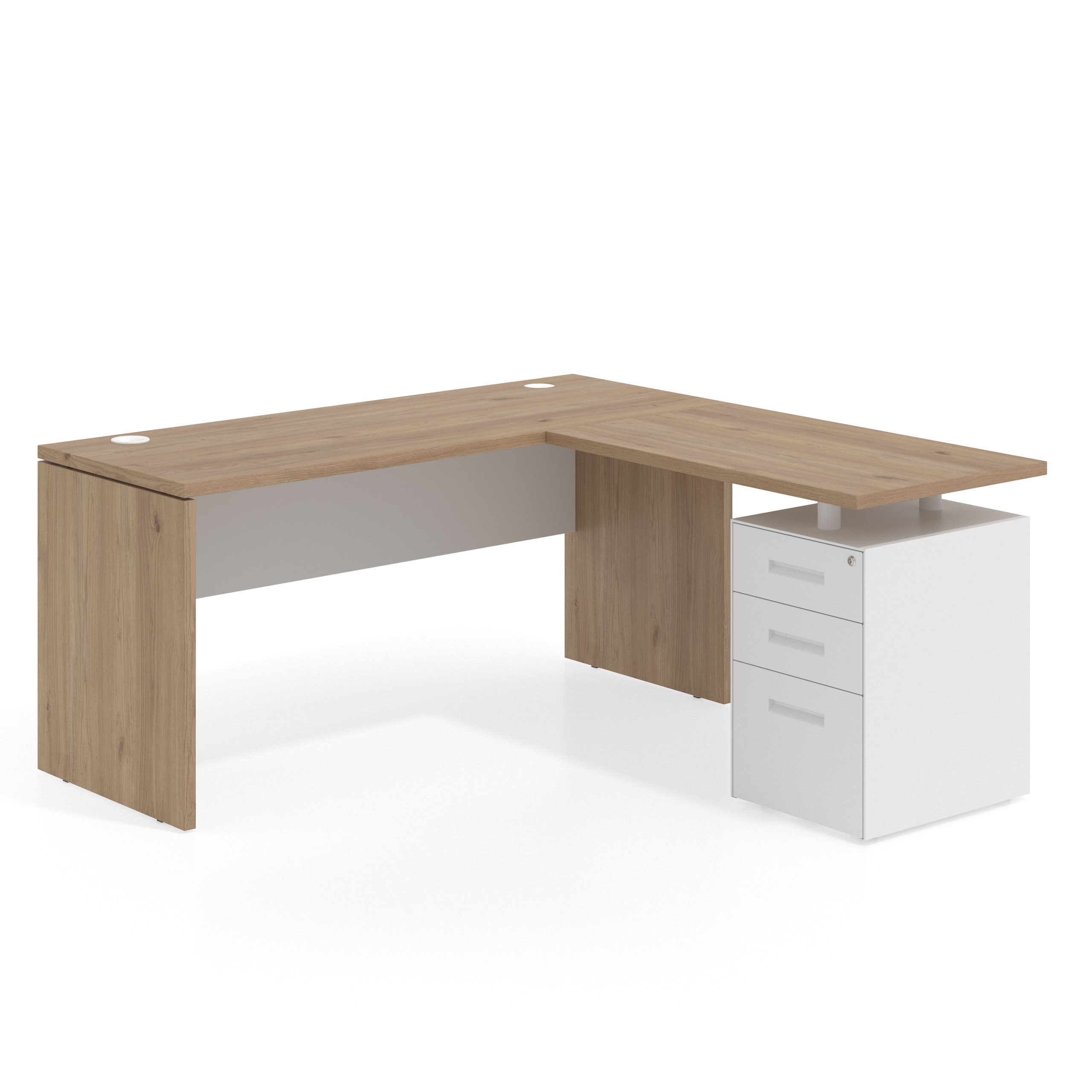 mesa en l 140x160 naturale blanco mate workplus mesa fondo 60cm con pedestal 100x60cm frontales metal 1
