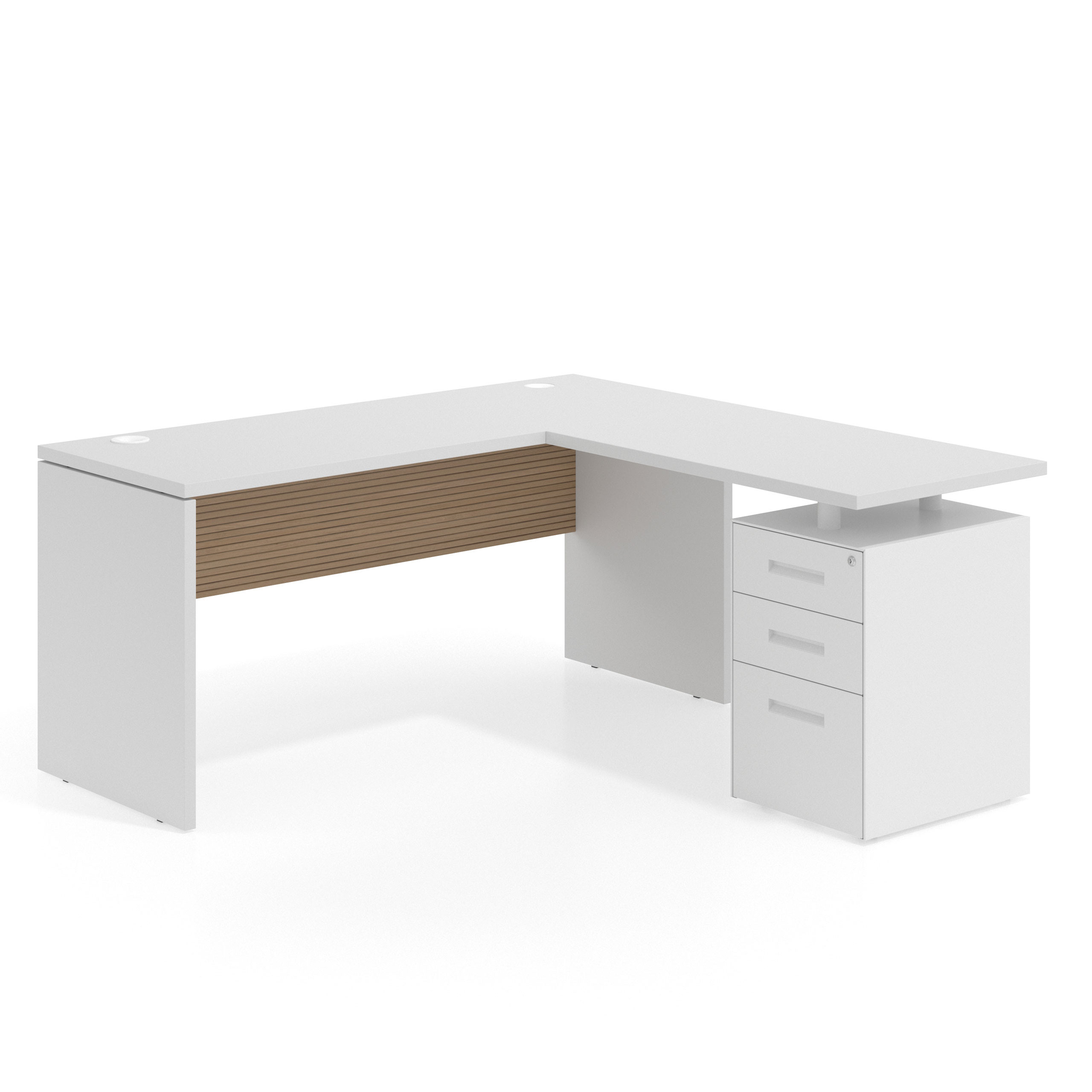 mesa en l 180x160 blanco mate rayado natural workplus mesa fondo 60cm con pedestal 100x60cm frontales metal 1