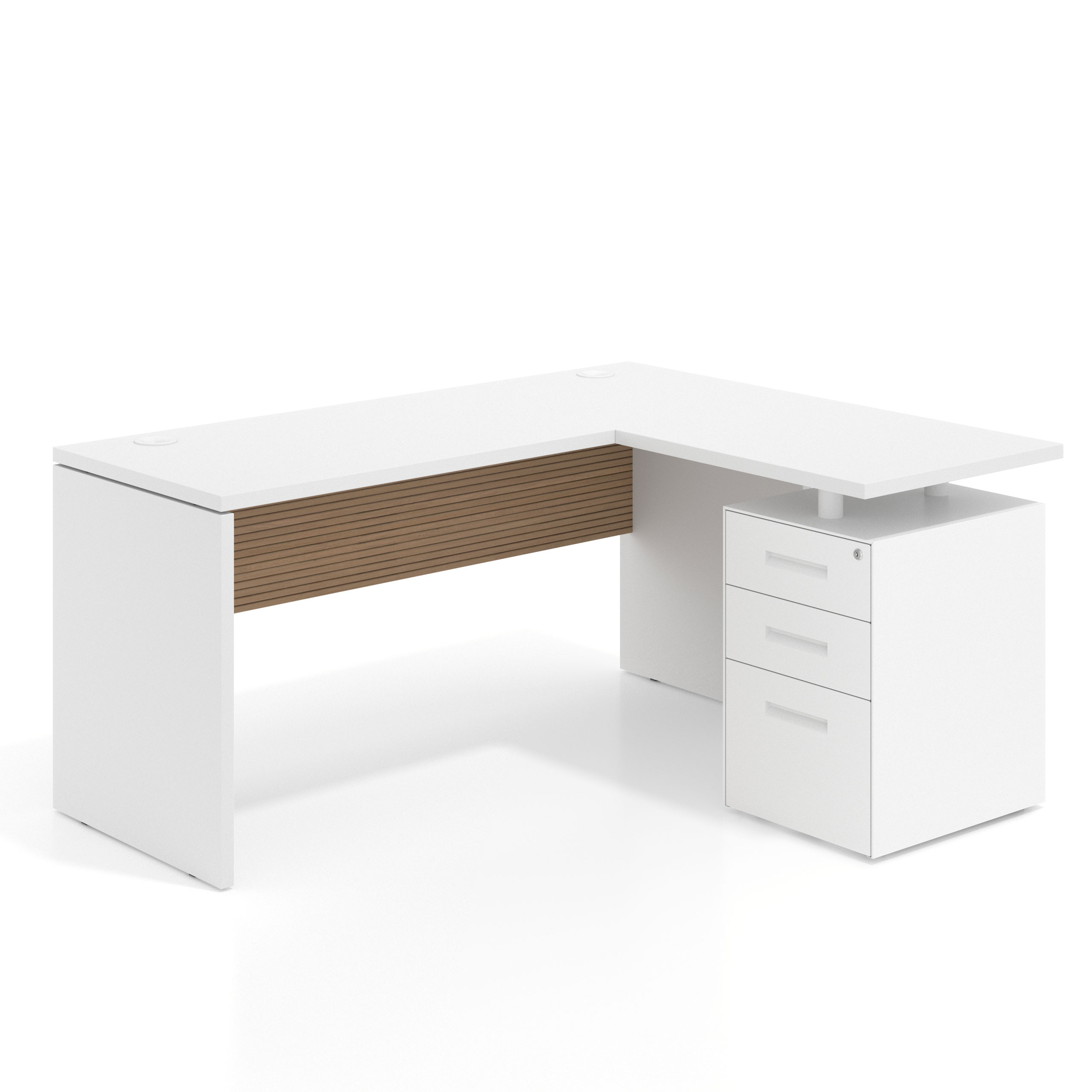 mesa en l 180x130 blanco mate rayado natural workplus mesa fondo 60cm con pedestal 70x60cm frontales metal 1