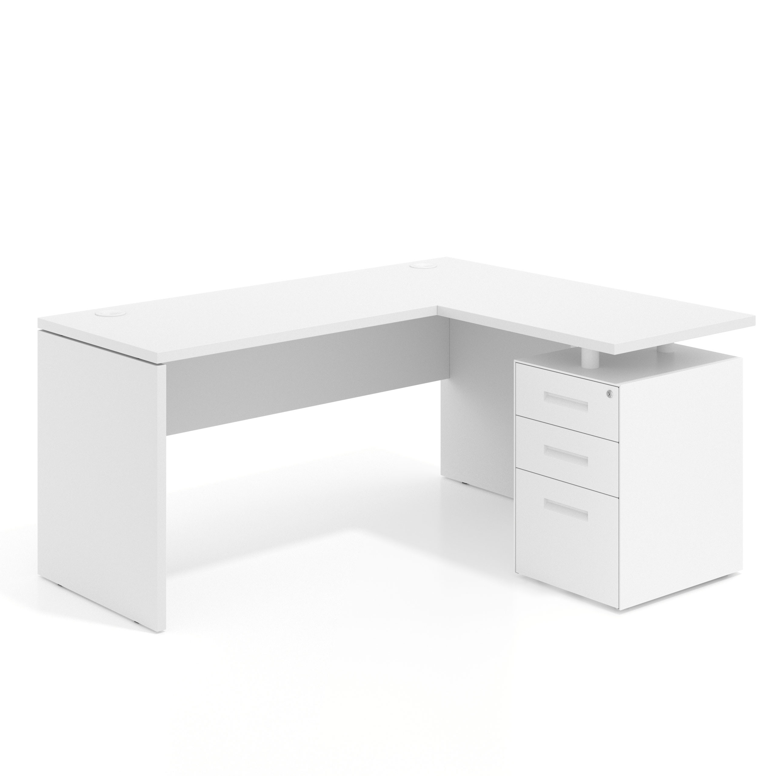 mesa en l 140x130 blanco mate workplus mesa fondo 60cm con pedestal 70x60cm frontales metal 1