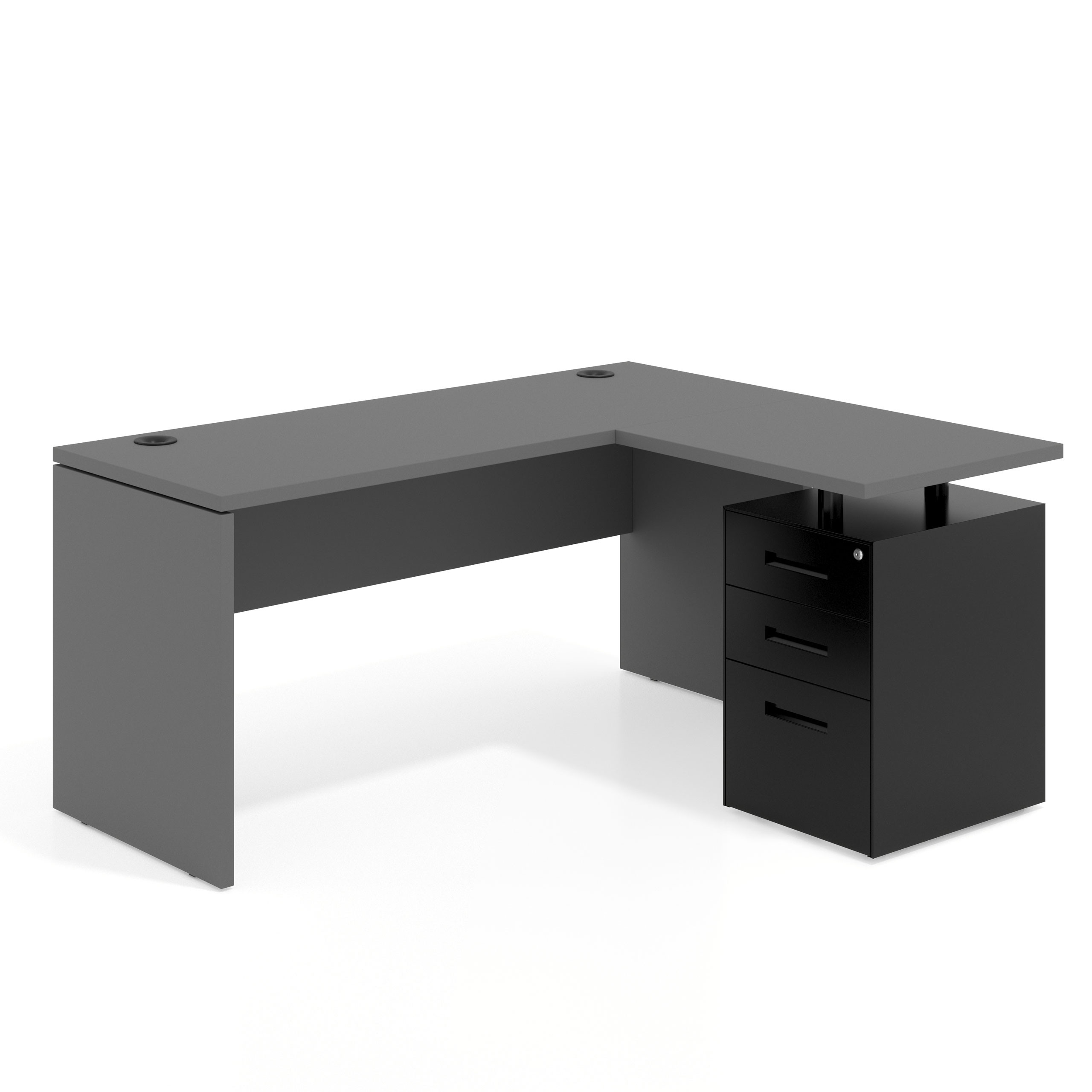 mesa en l 180x130 gris tormenta workplus mesa fondo 60cm con pedestal 70x60cm frontales metal 1