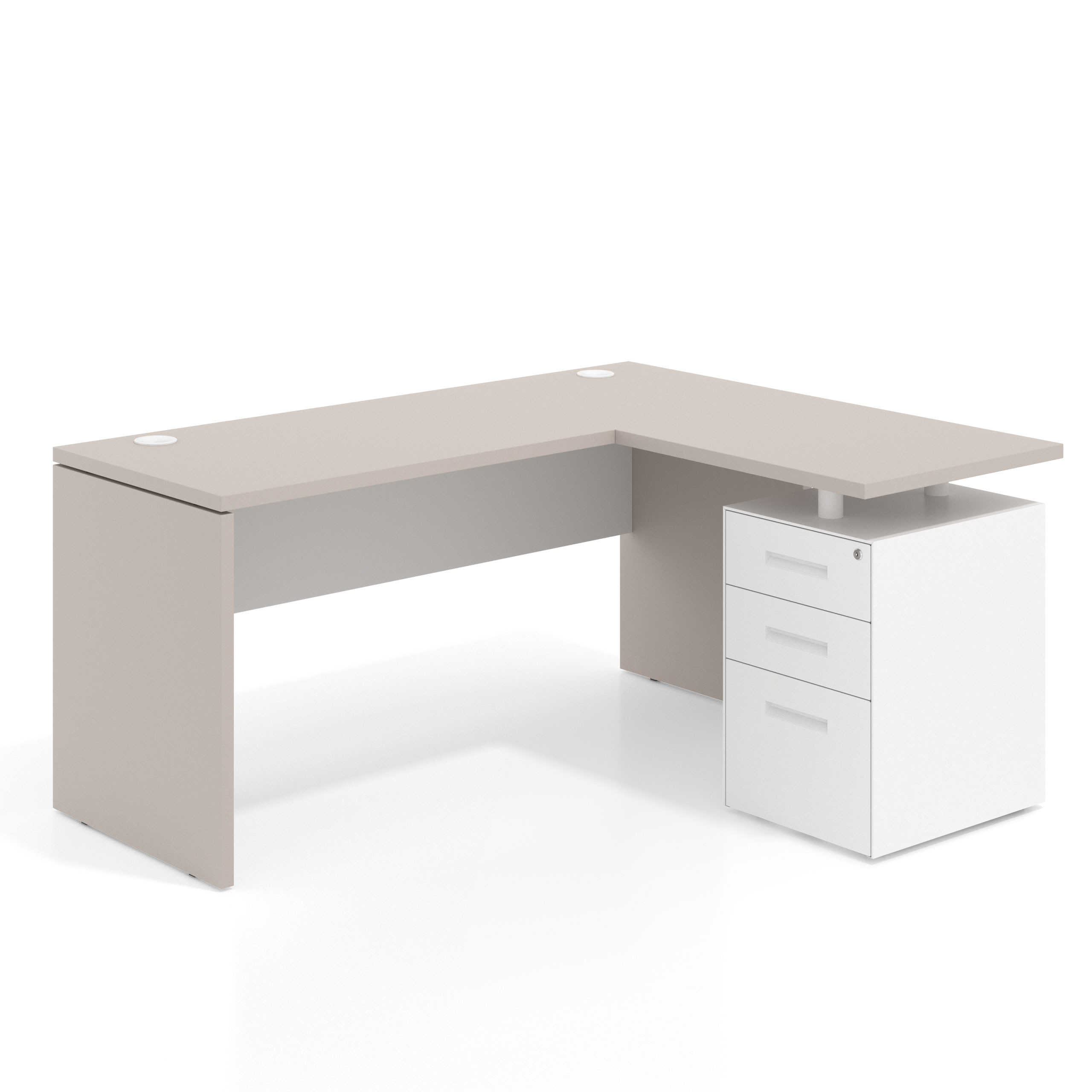 mesa en l 140x130 gris coco blanco mate workplus mesa fondo 60cm con pedestal 70x60cm frontales metal 1