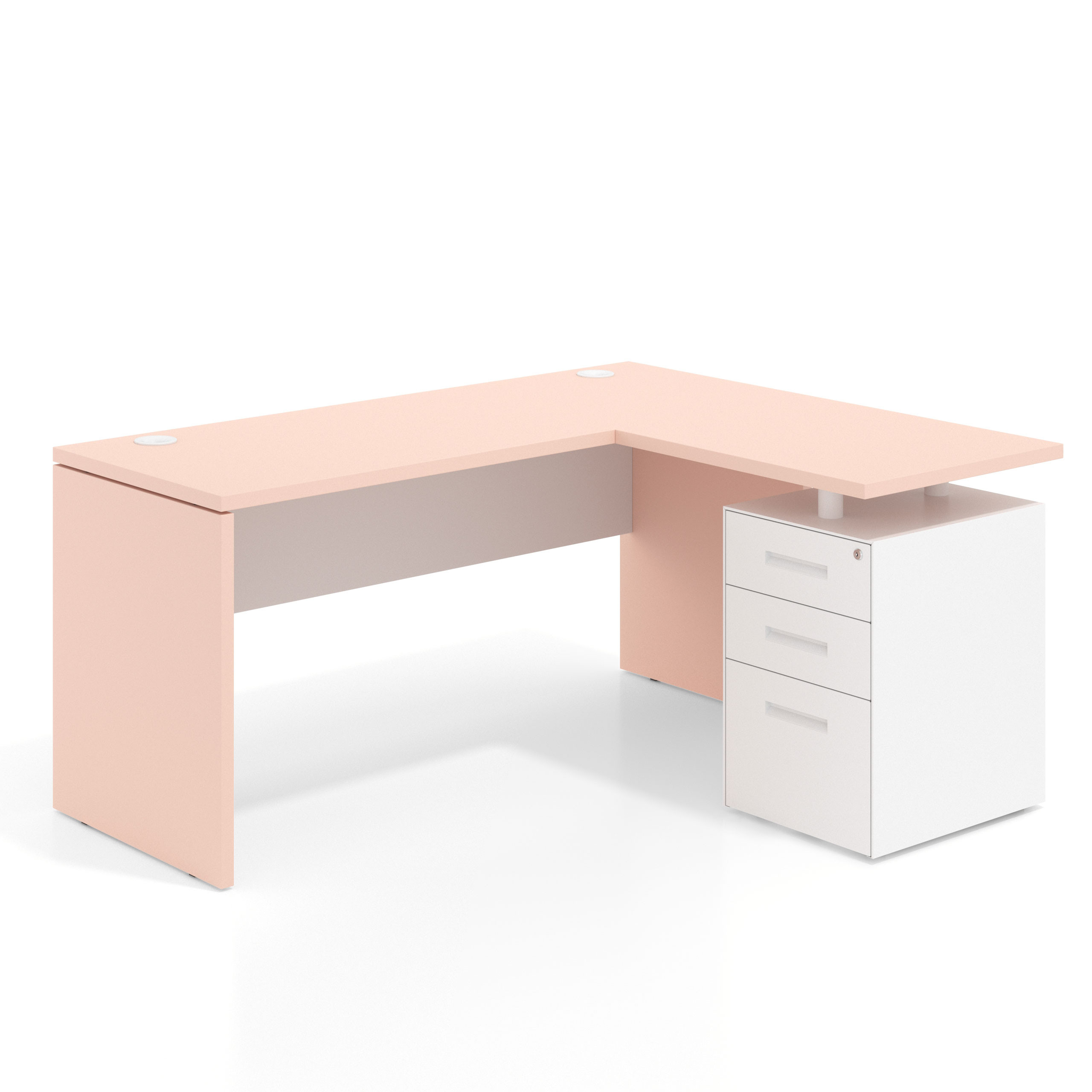 mesa en l 140x130 rosa talco blanco mate workplus mesa fondo 60cm con pedestal 70x60cm frontales metal 1