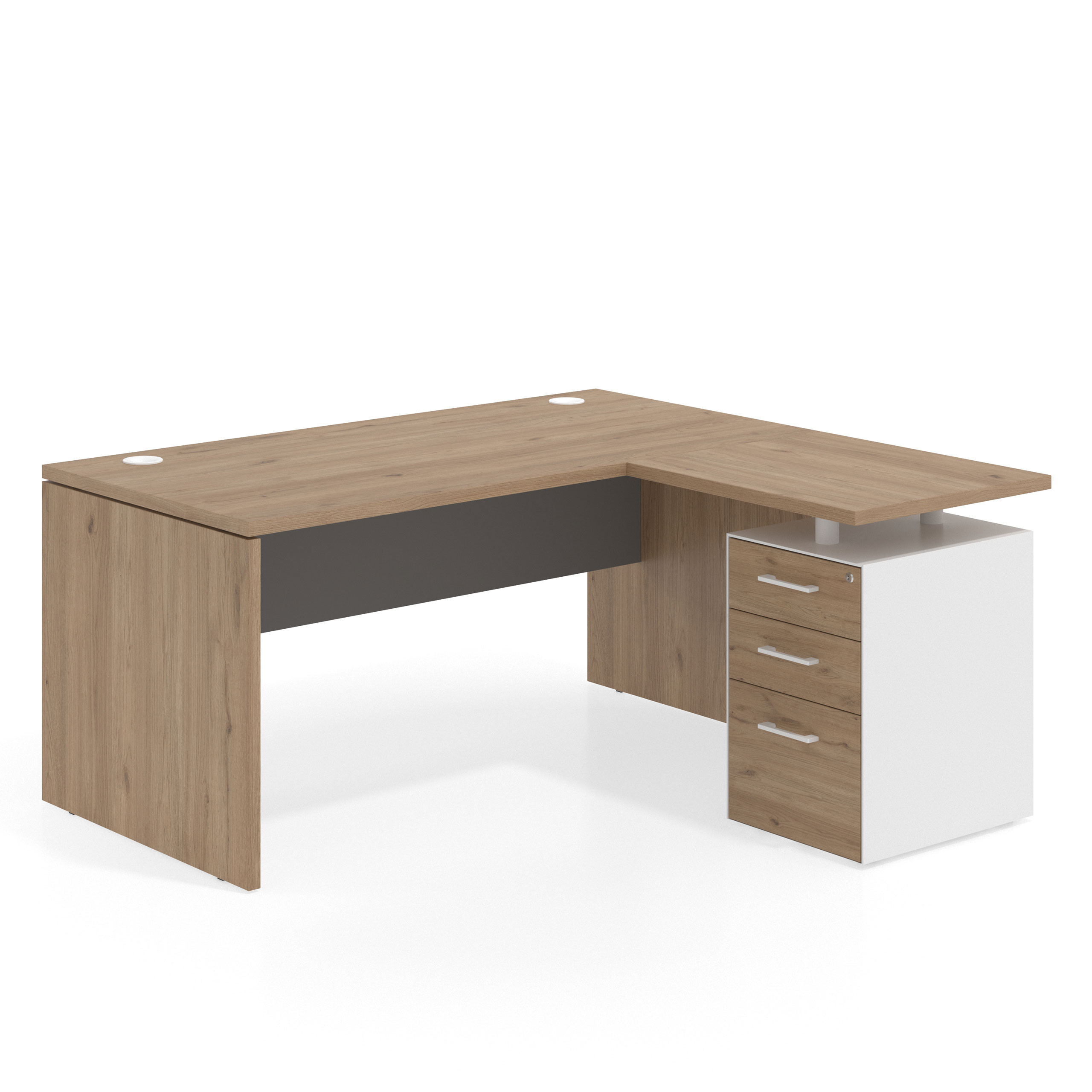 mesa en l 140x150 naturale gris tormenta workplus mesa fondo 80cm con pedestal 70x60cm frontales melamina 1