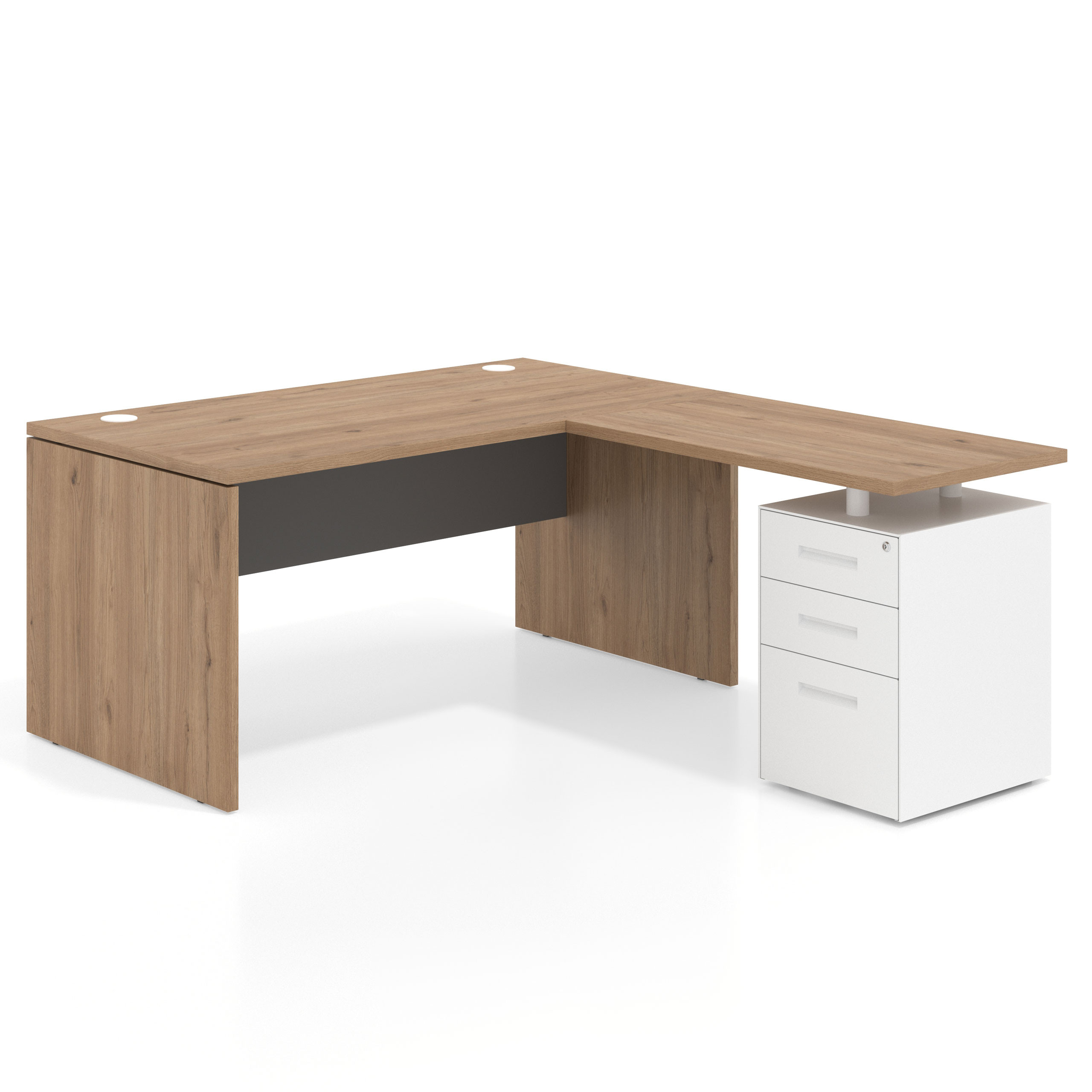 mesa en l 140x180 naturale gris tormenta workplus mesa fondo 80cm con pedestal 100x60cm frontales metal 1