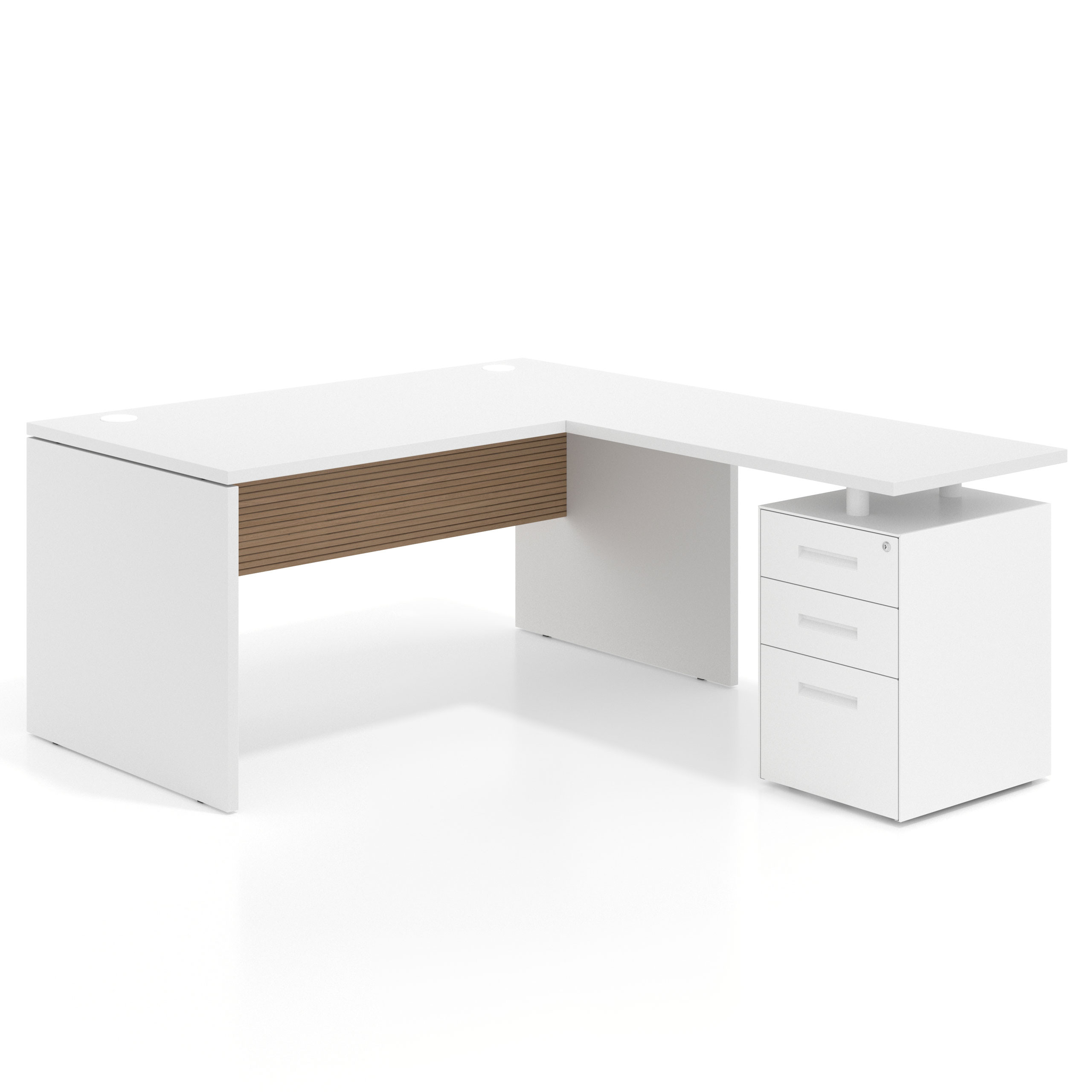 mesa en l 140x180 blanco mate rayado natural workplus mesa fondo 80cm con pedestal 100x60cm frontales metal 1