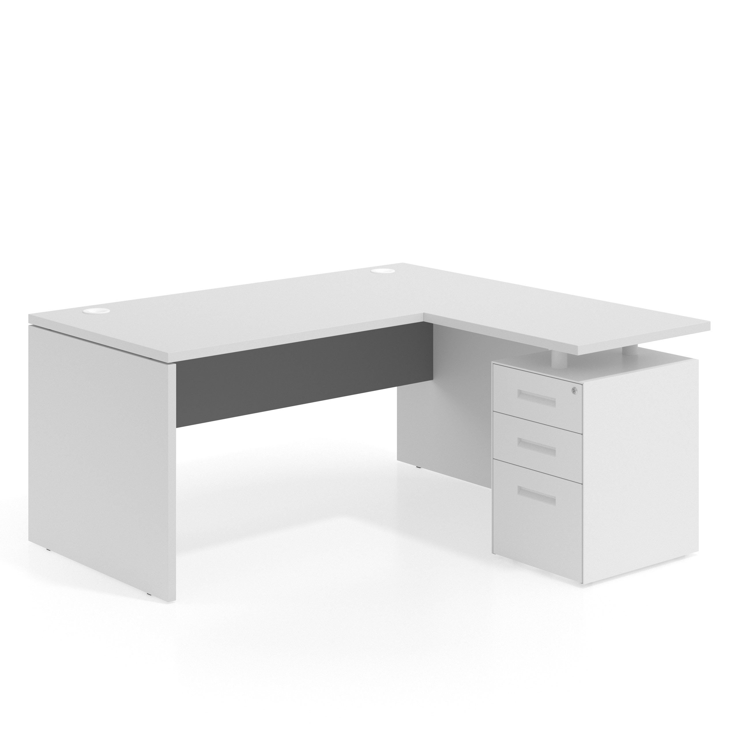 mesa en l 140x150 blanco mate gris tormenta workplus mesa fondo 80cm con pedestal 70x60cm frontales metal 1