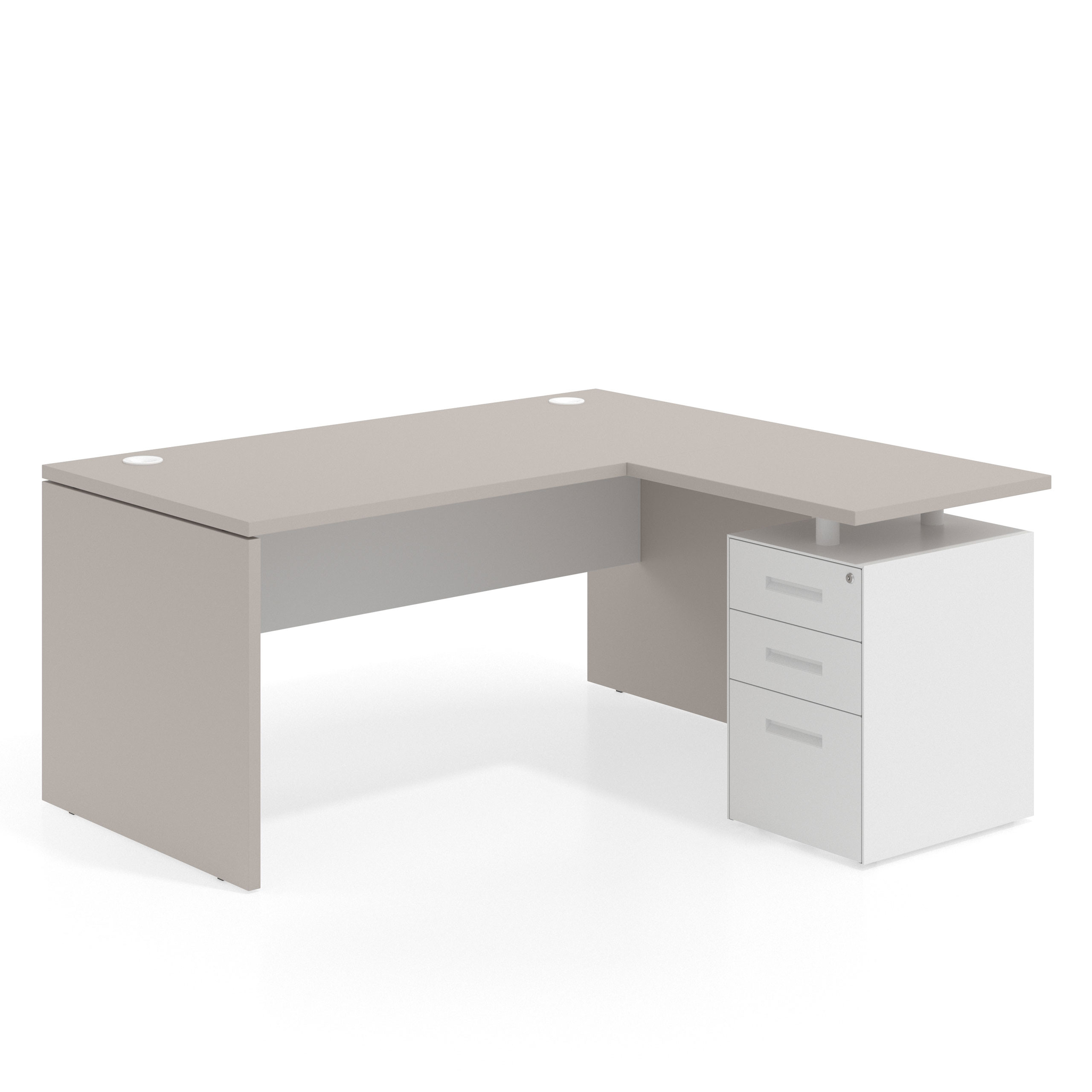 mesa en l 140x150 gris coco blanco mate workplus mesa fondo 80cm con pedestal 70x60cm frontales metal 1