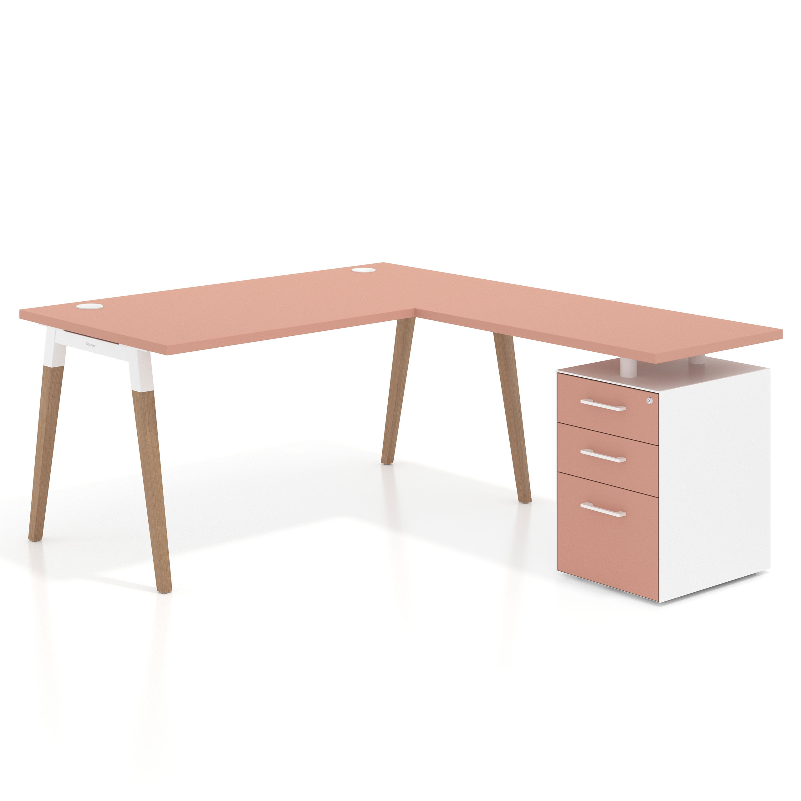 mesa en l 140x180 rosa talco arki mesa de oficina 80cm con pedestal frontales de melamina recto 1