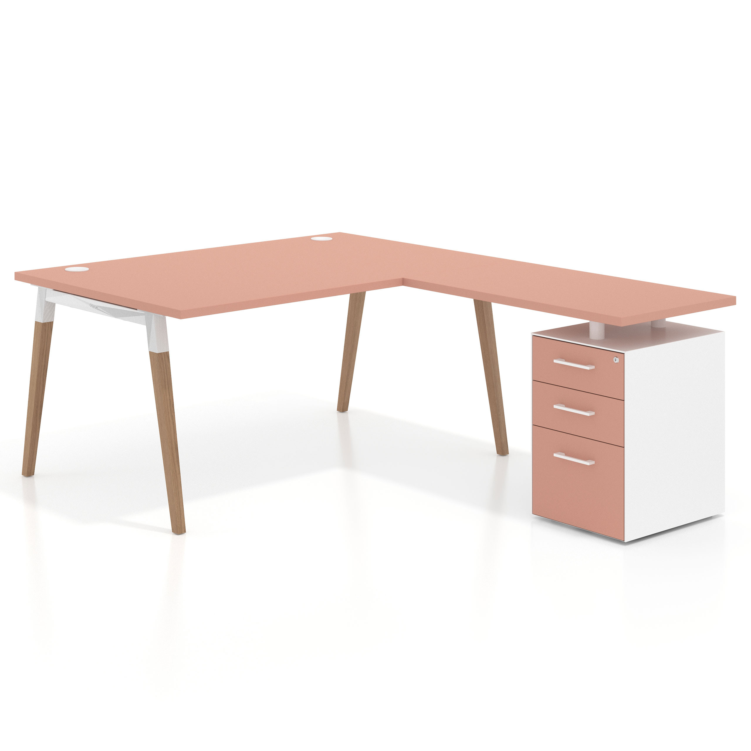 mesa en l 140x200 rosa talco arki mesa de oficina 100cm con pedestal frontales de melamina recto 1