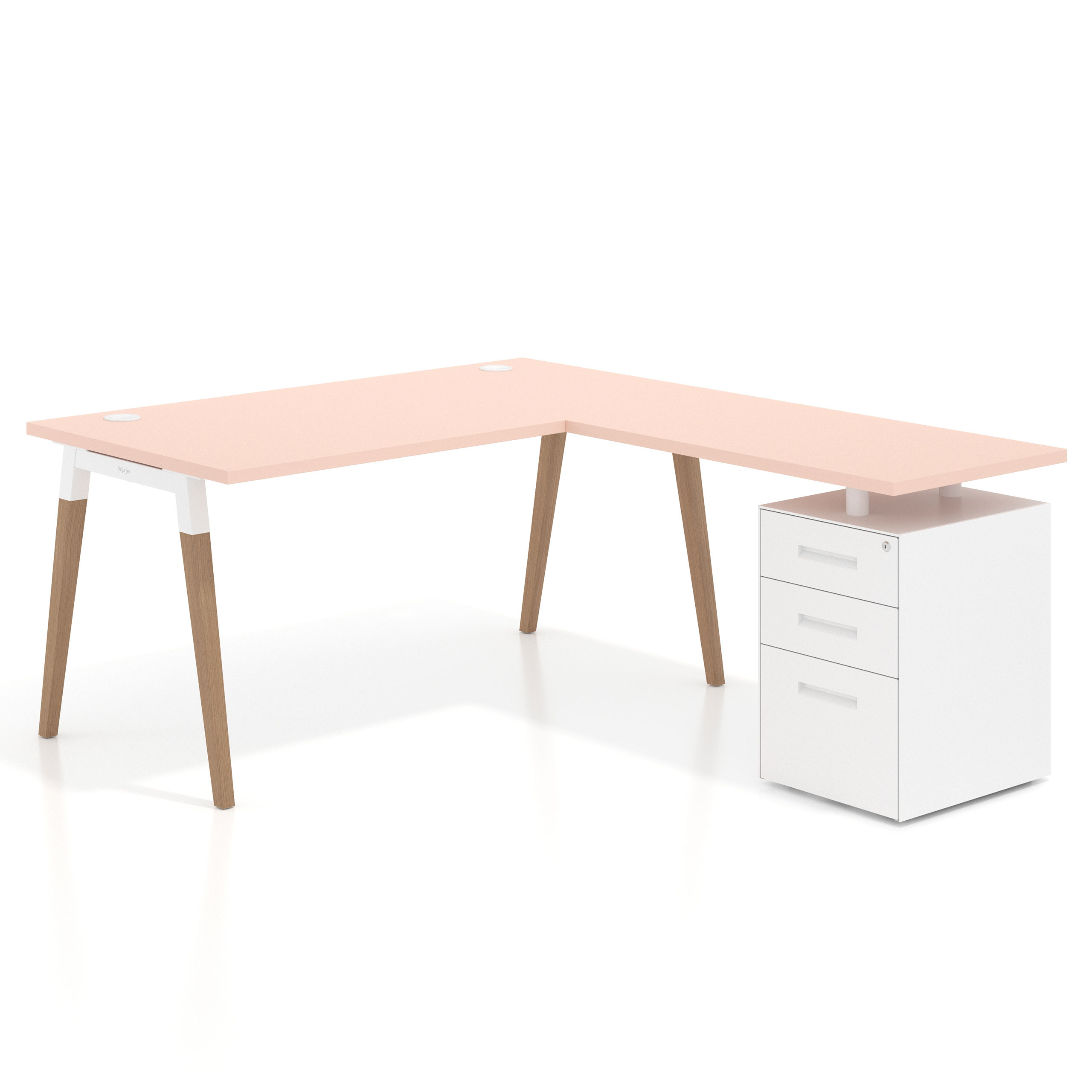 mesa en l 140x180 rosa nube arki mesa de oficina 80cm con pedestal frontales de metal recto 1