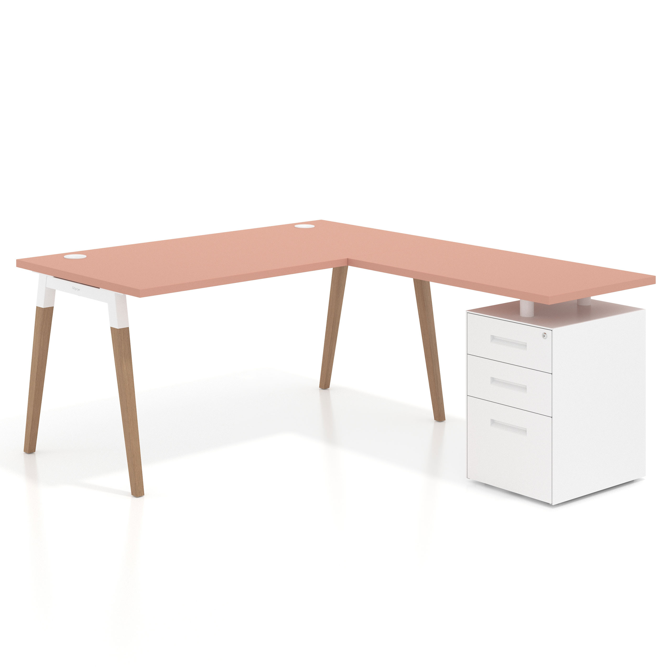 mesa en l 140x180 rosa talco arki mesa de oficina 80cm con pedestal frontales de metal recto 1
