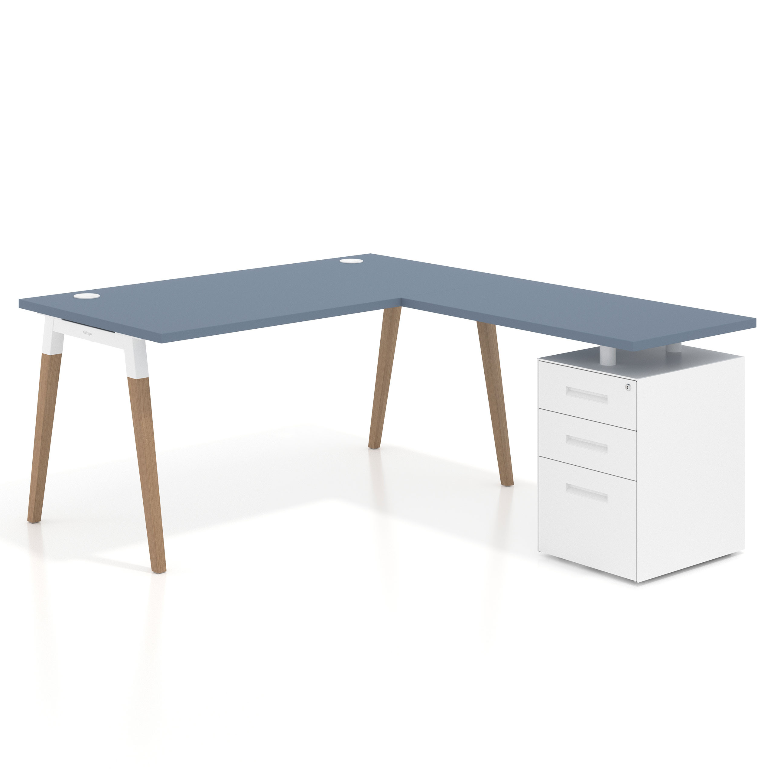 mesa en l 140x180 azul talco arki mesa de oficina 80cm con pedestal frontales de metal recto 1