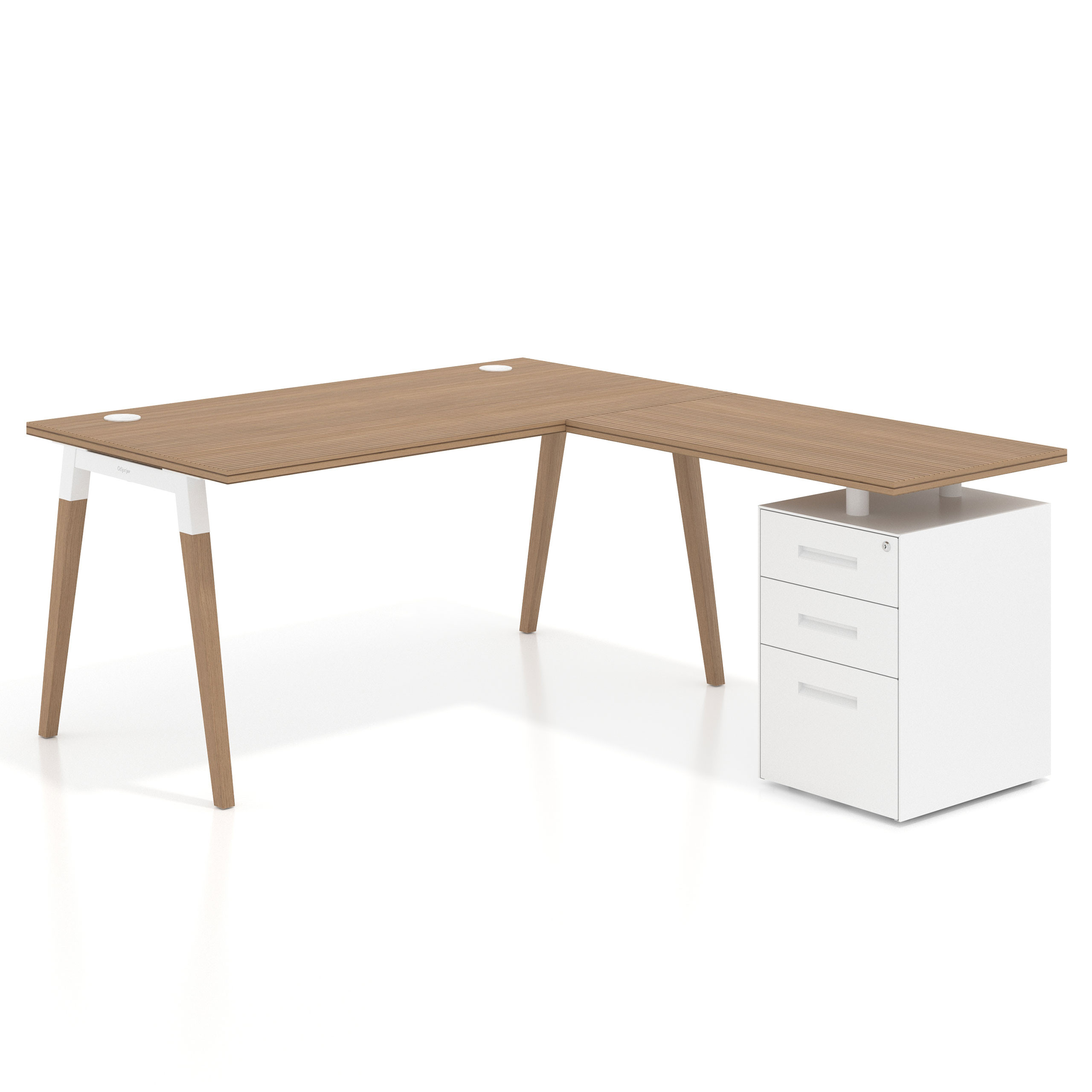 mesa en l 140x180 rayado natural arki mesa de oficina 80cm con pedestal frontales de metal recto 1