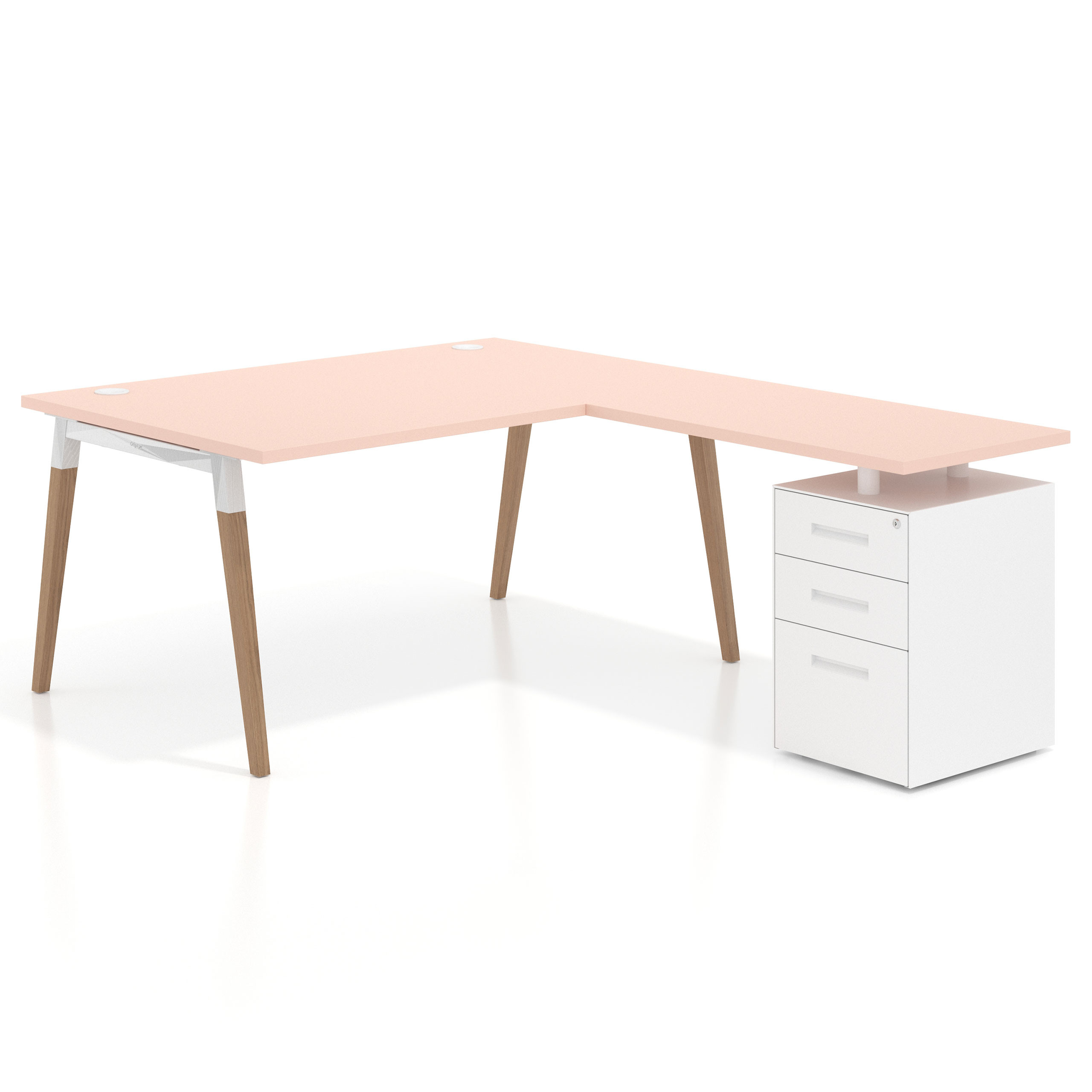 mesa en l 140x200 rosa nube arki mesa de oficina 100cm con pedestal frontales de metal recto 1