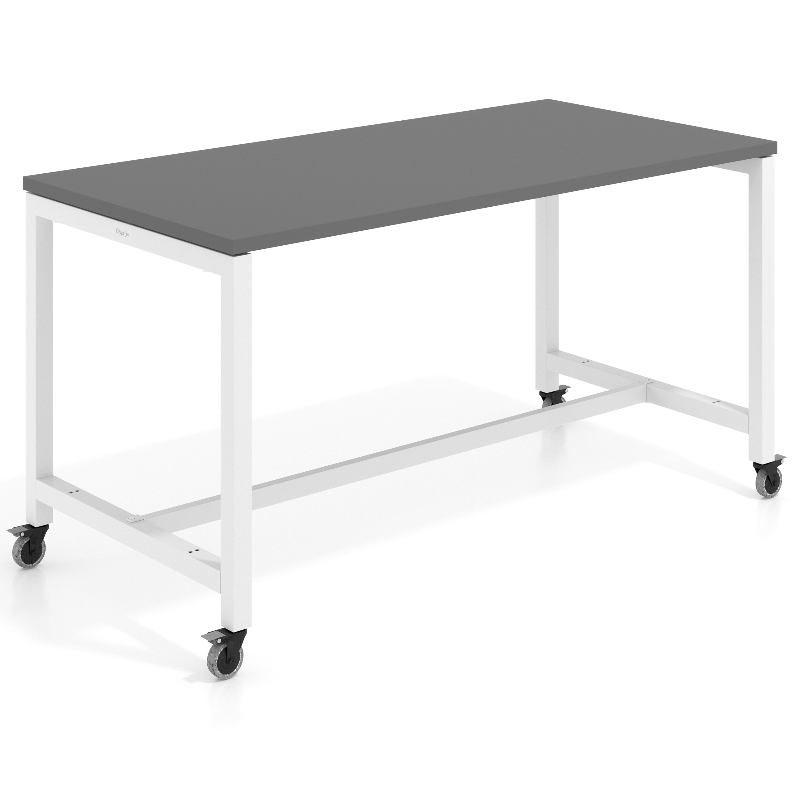 mesa de colectividad 140x80 gris tormenta kube mesa expositor con ruedas recto 1