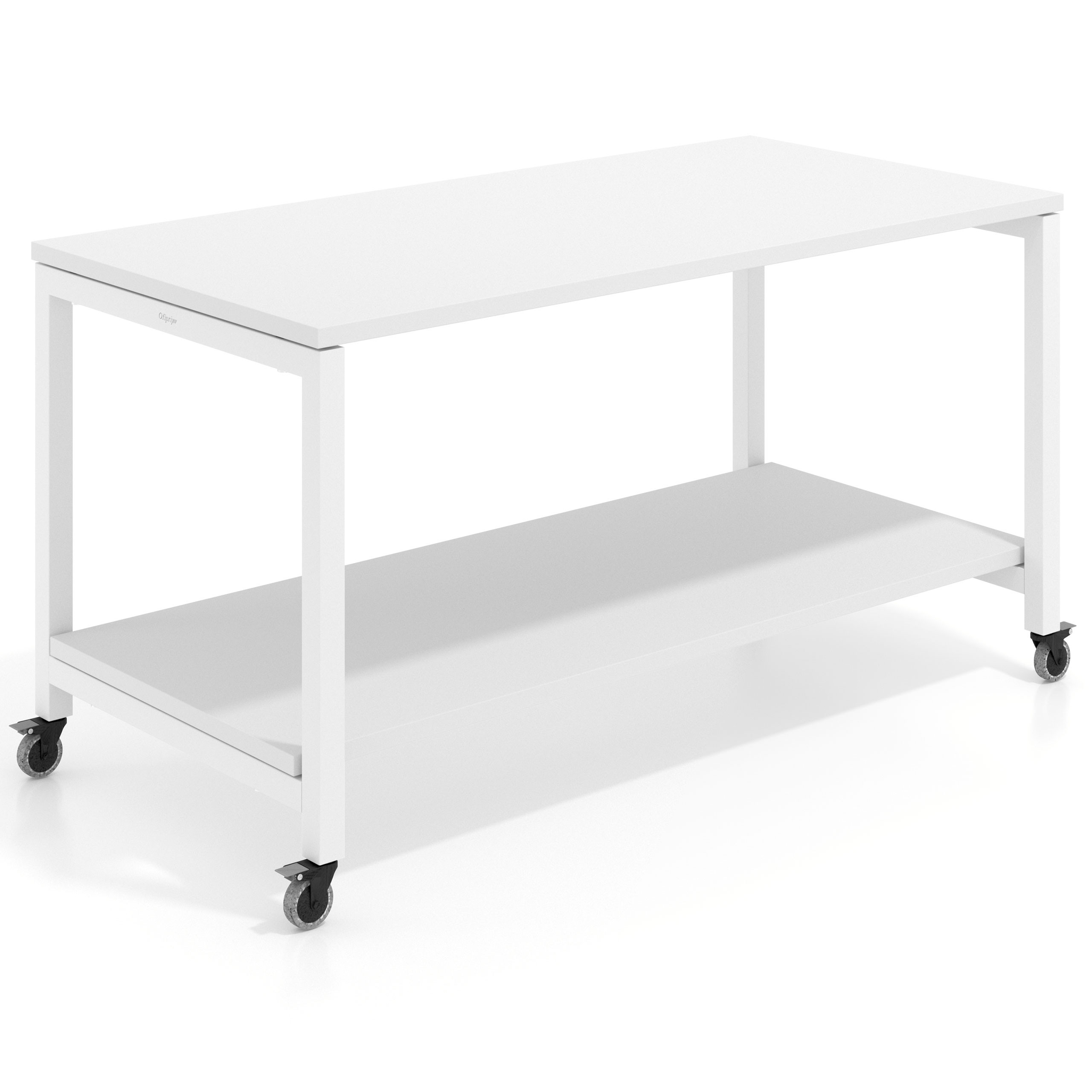 mesa de colectividad 100x80 blanco mate kube mesa expositor 2 alturas con ruedas recto 1