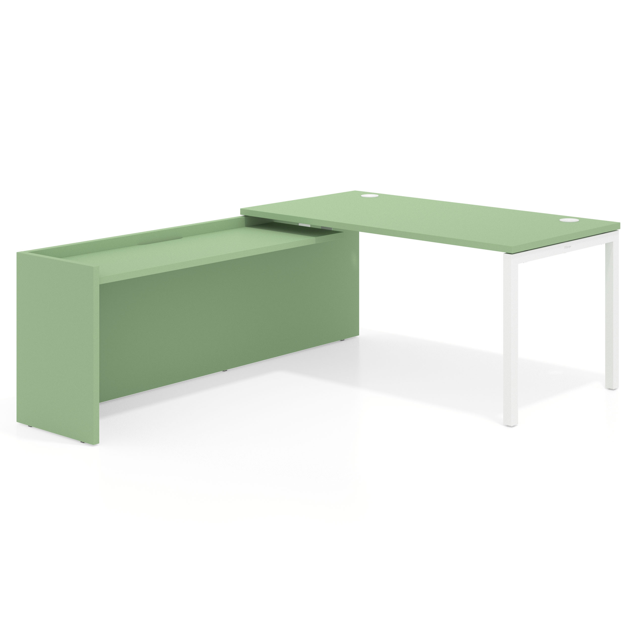 mesa en l 140x205 verde talco kube mesa con ala fondo 80cm recto 1