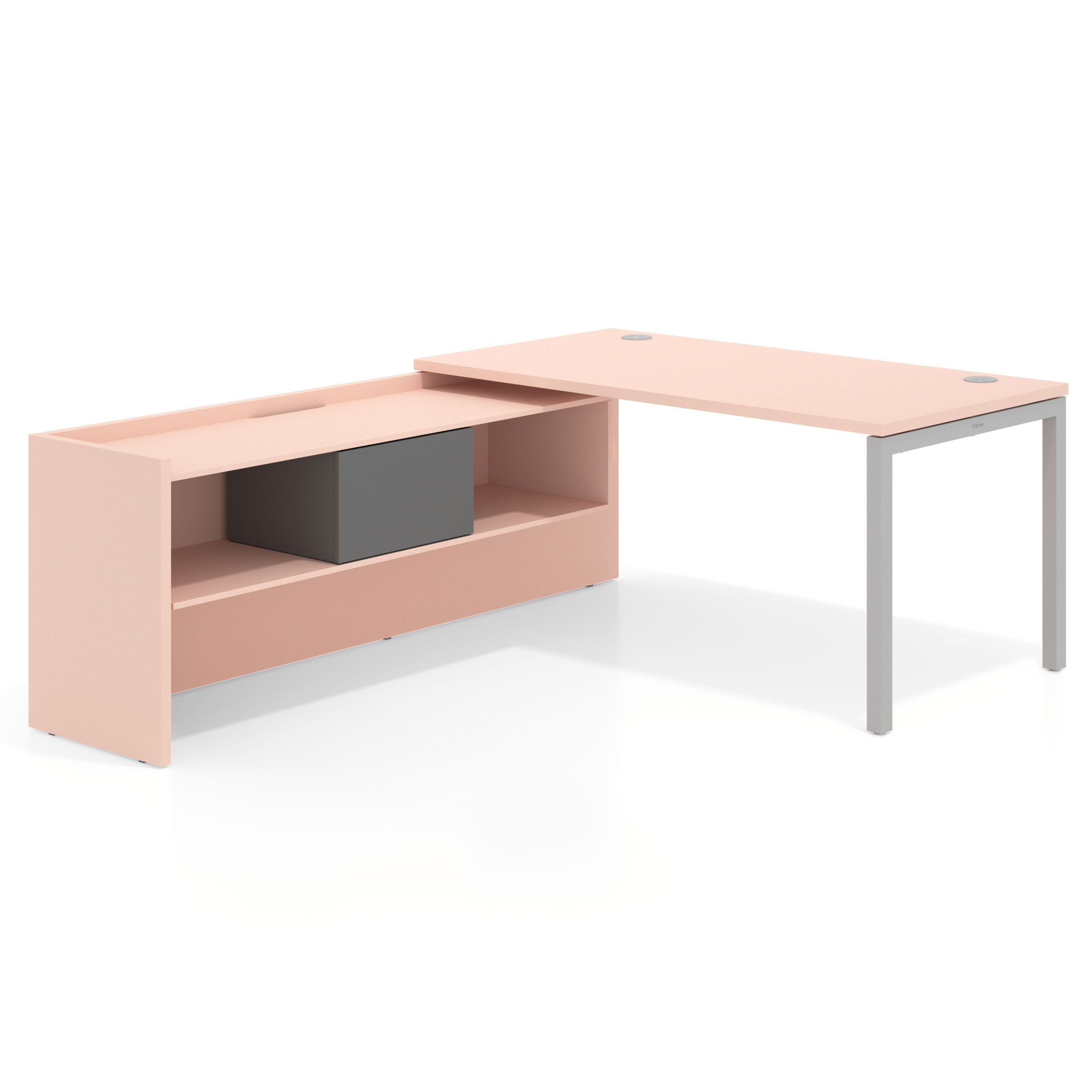 mesa en l 140x205 rosa nube kube mesa con ala pedestal fondo 80cm recto 1