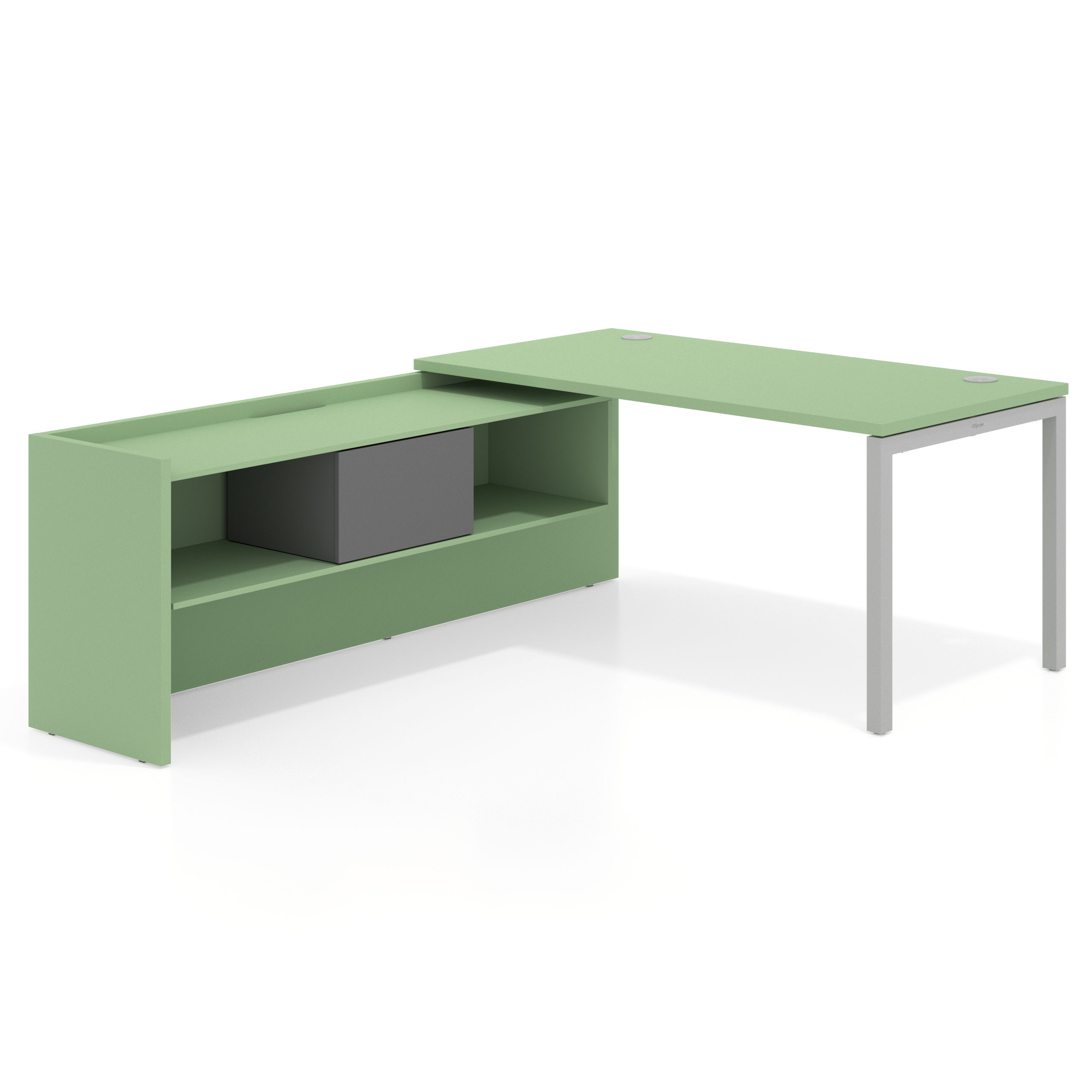mesa en l 140x205 verde talco kube mesa con ala pedestal fondo 80cm recto 1