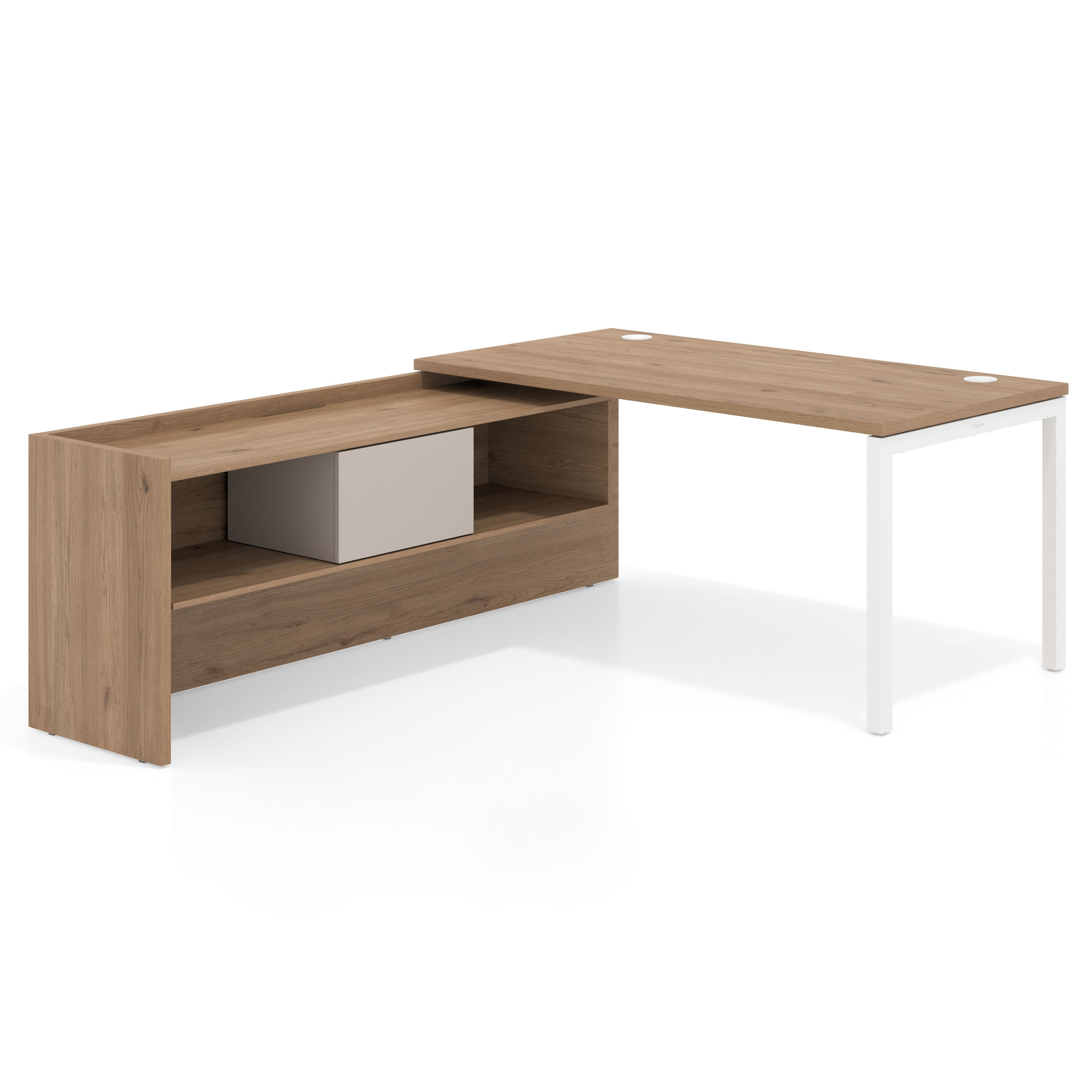 mesa en l 140x205 naturale kube mesa con ala pedestal fondo 80cm recto 1