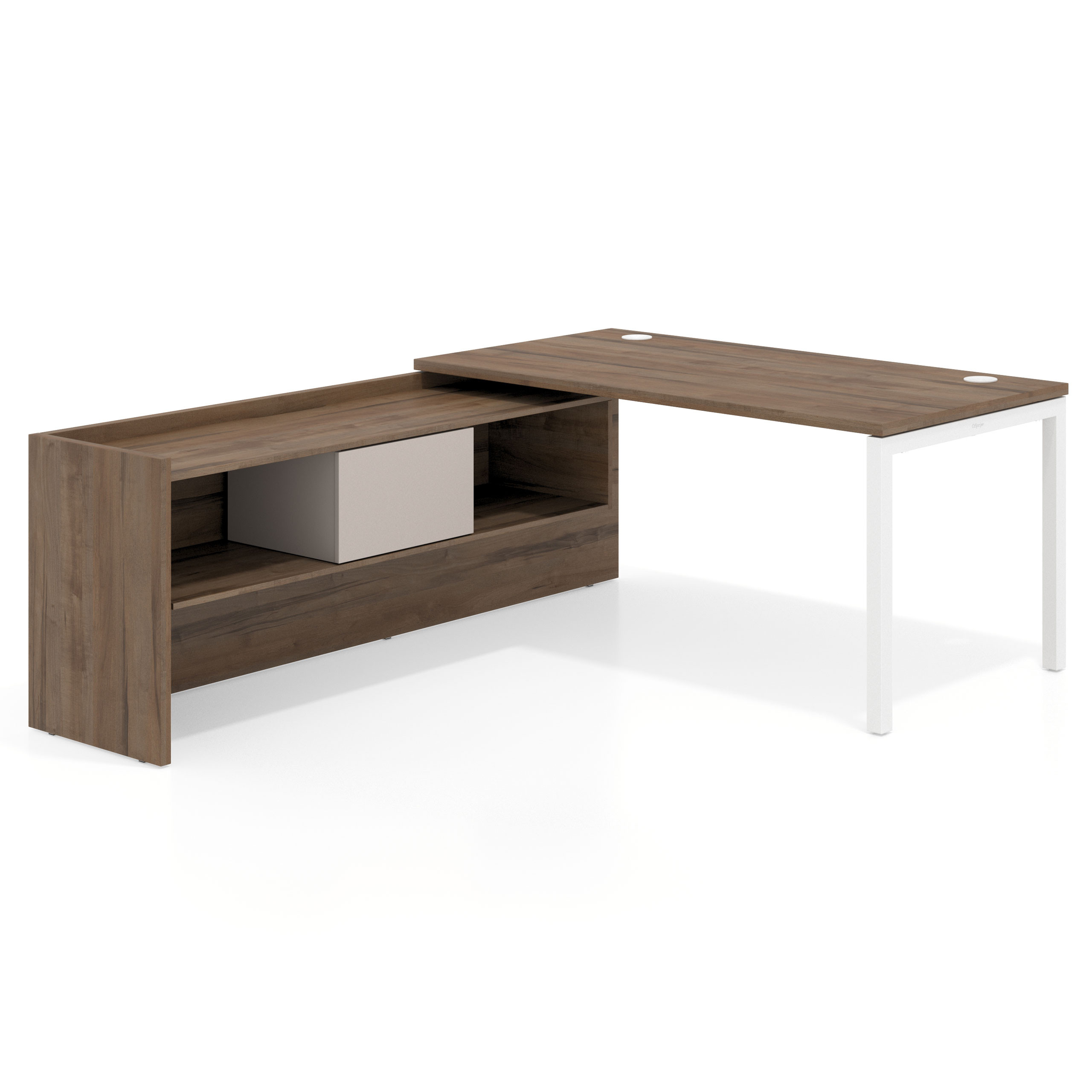 mesa en l 140x205 noce sabi kube mesa con ala pedestal fondo 80cm recto 1