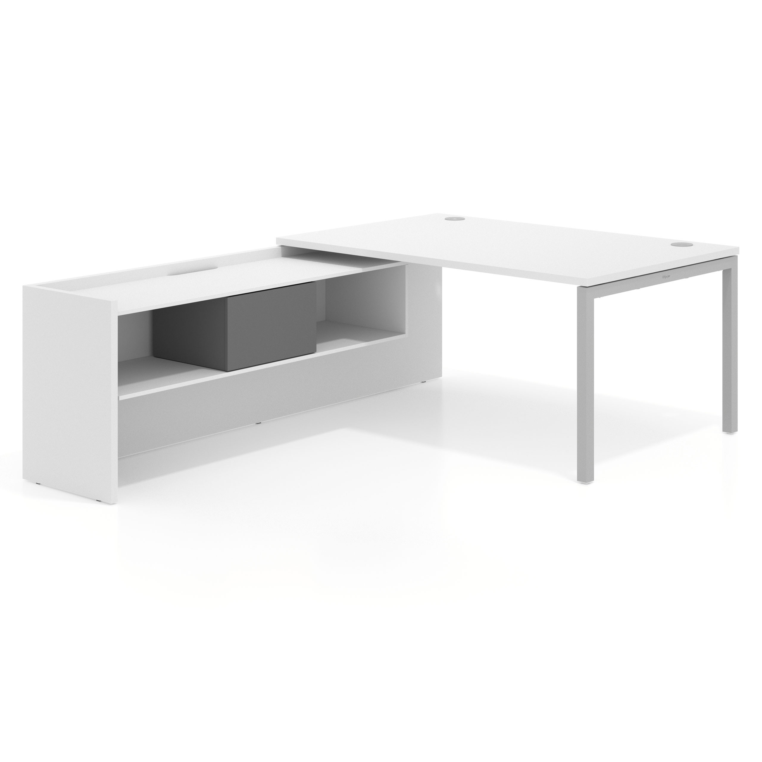 mesa en l 180x225 blanco mate kube mesa con ala pedestal fondo 100cm recto 1